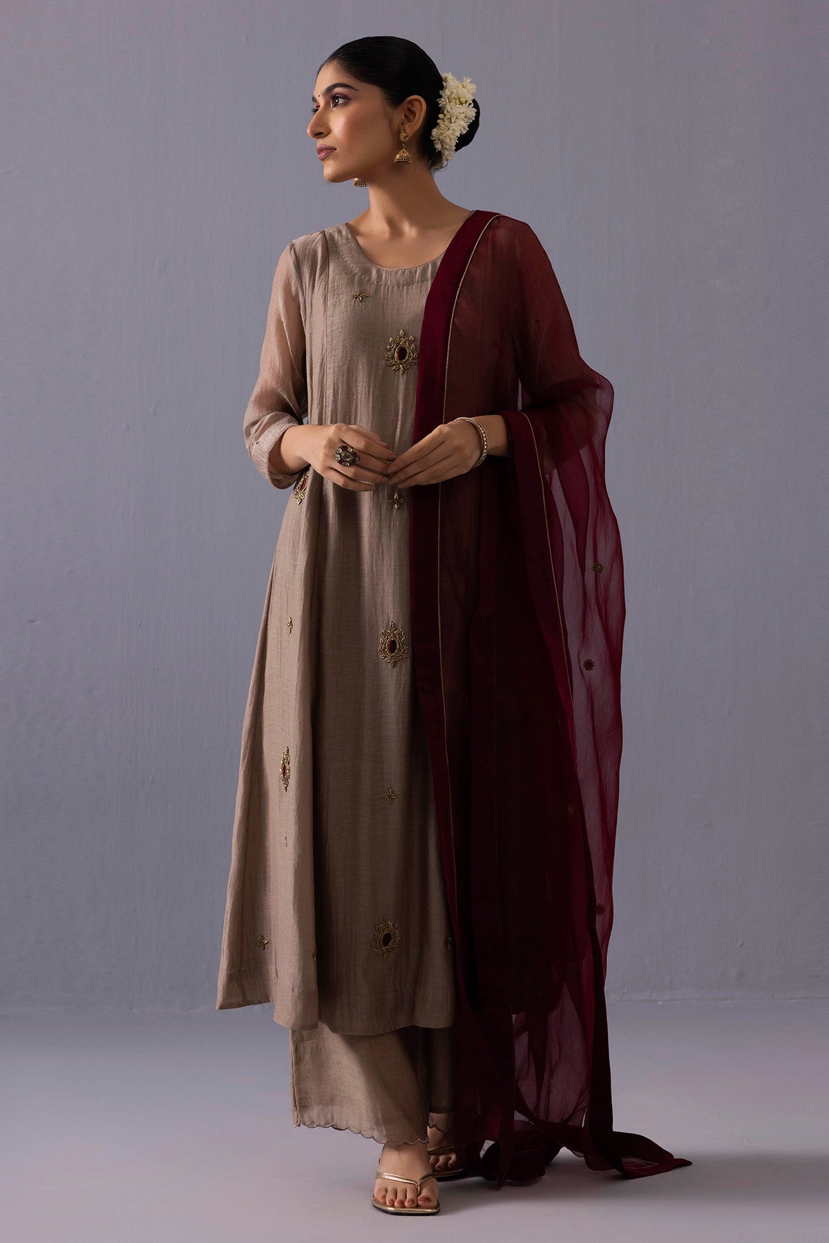 Buy Brown Round Neck Kurta & Pants for women online available at ScrollnShops