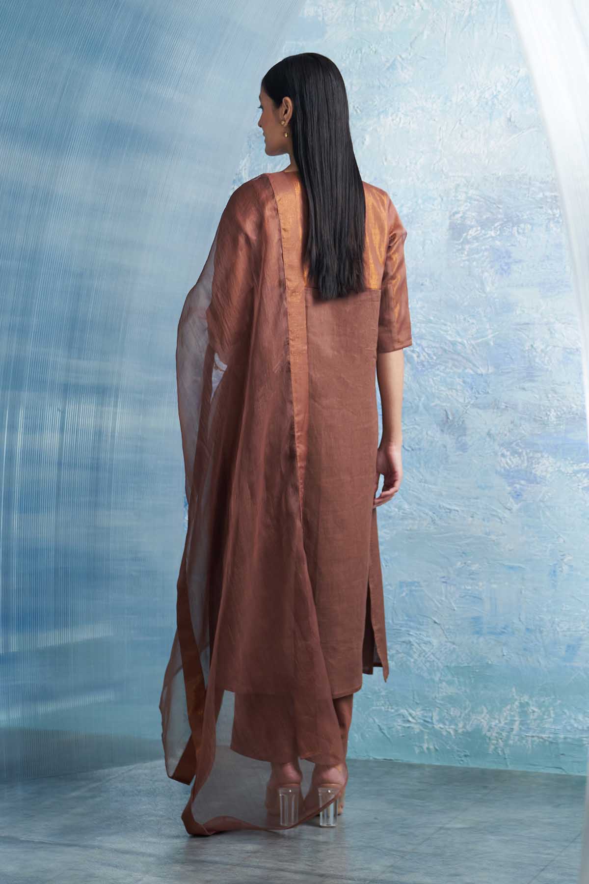 Brown Round Neck Long Kurta Set