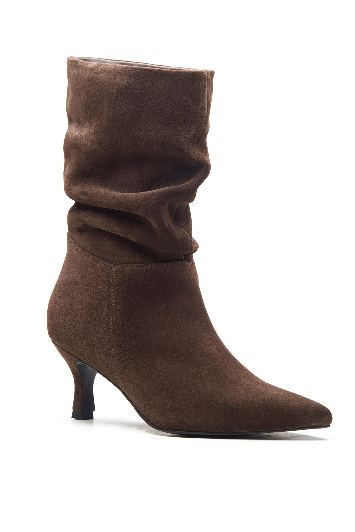 Brown Ruched Heel Ankle Boots