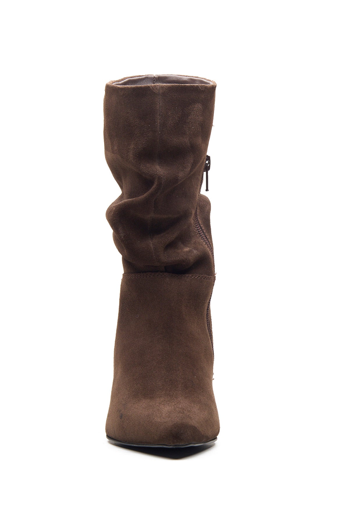 Brown Ruched Heel Ankle Boots