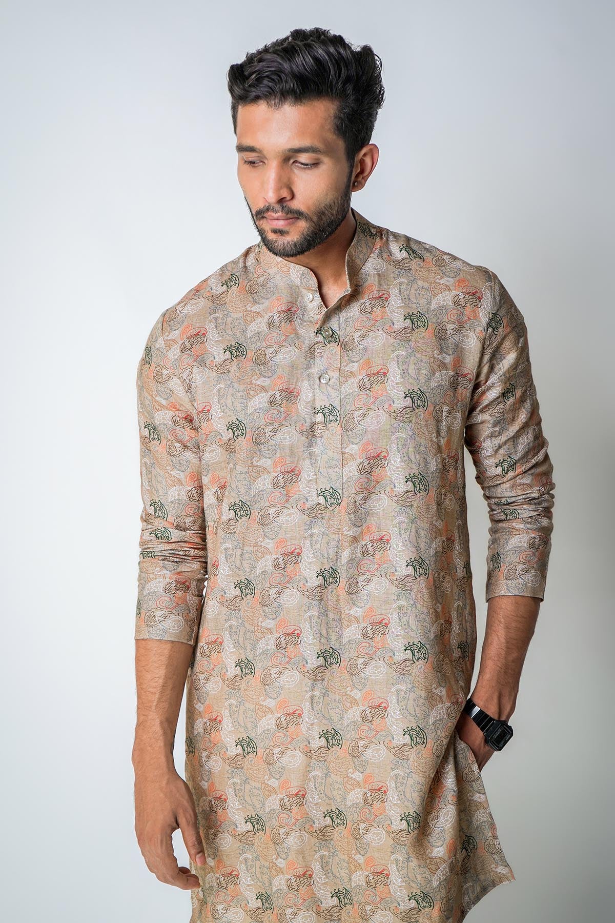 Brown Rust Printed Kurta Set