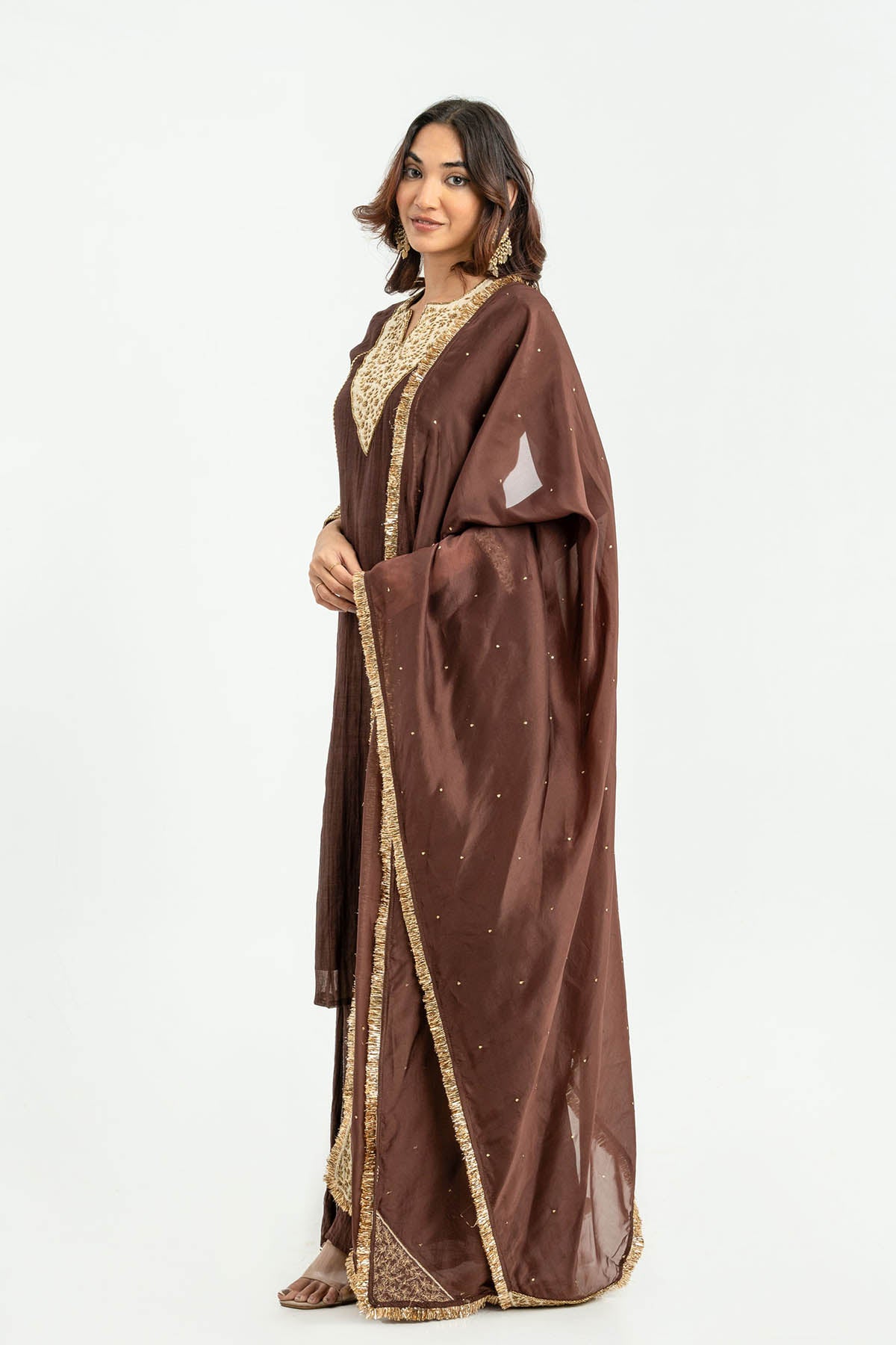 Brown Sequins Detail Kurta Set