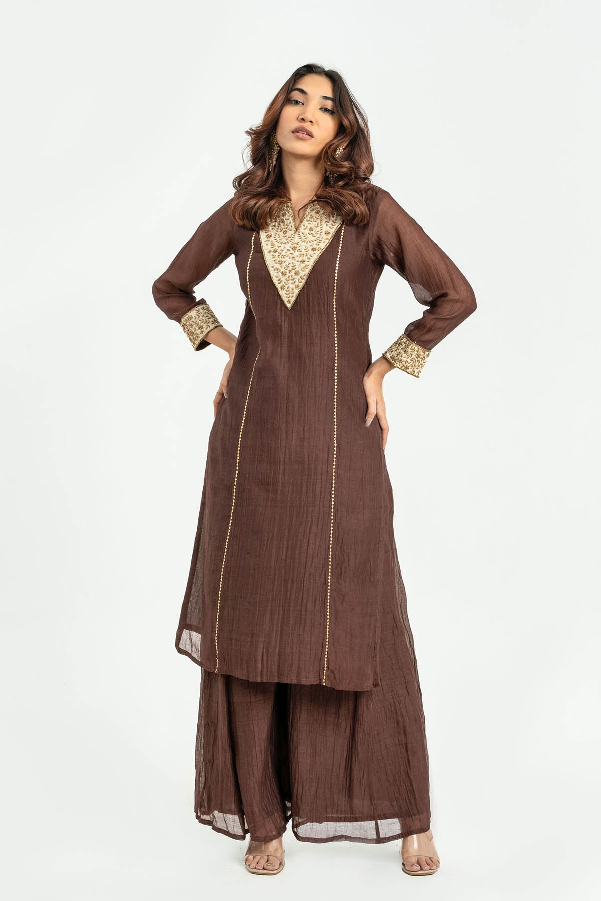 Brown Sequins Detail Kurta Set