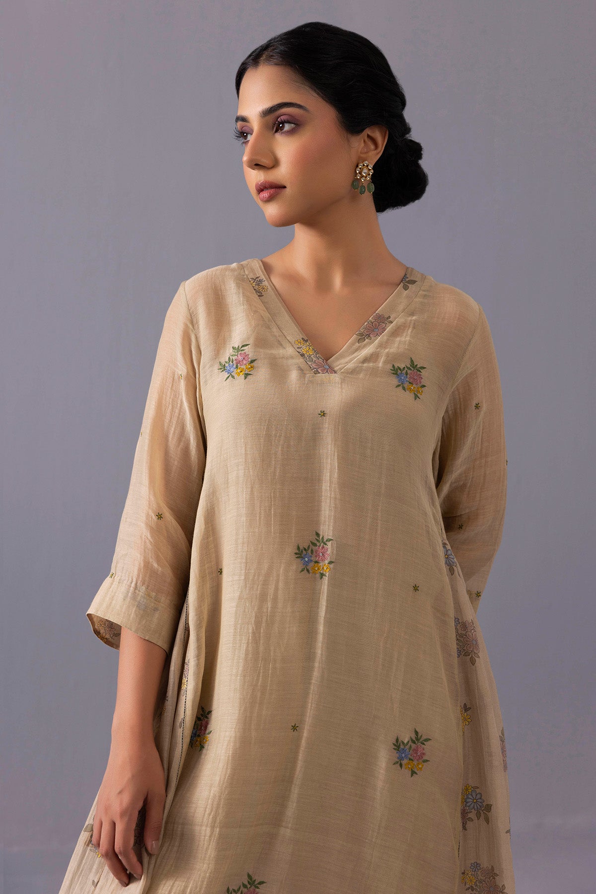 Brown Sequins Floral Kurta Set