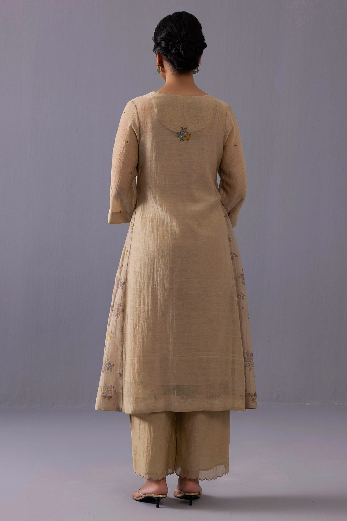 Brown Sequins Floral Kurta Set