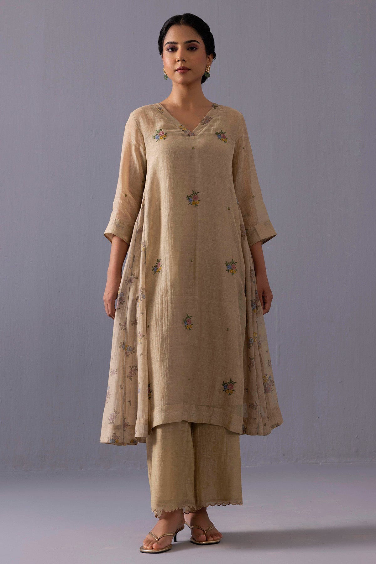 Buy Brown Sequins Floral Kurta Set for women online available at ScrollnShops