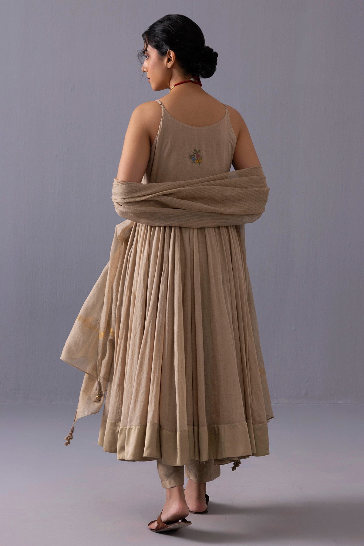 Brown Sequins Work Anarkali Set