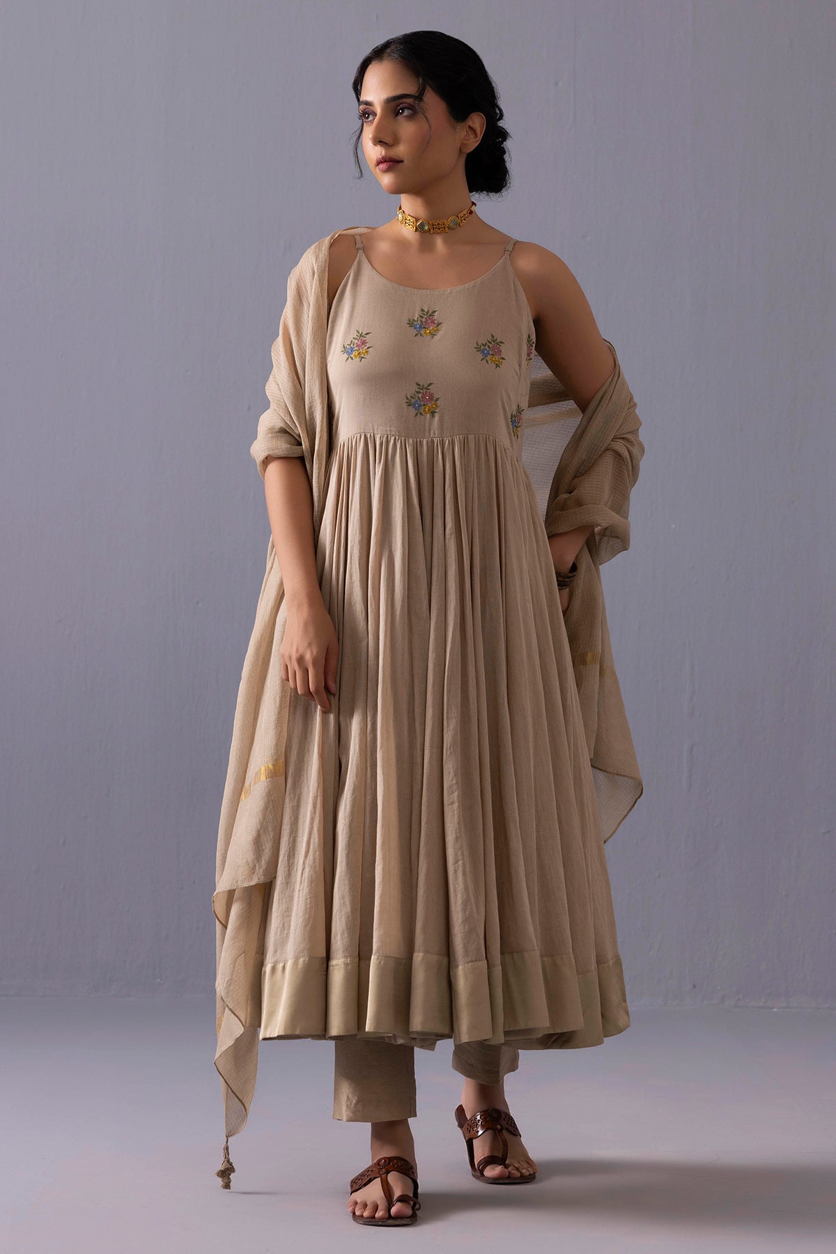 Buy Brown Sequins Work Anarkali Set for women online available at ScrollnShops