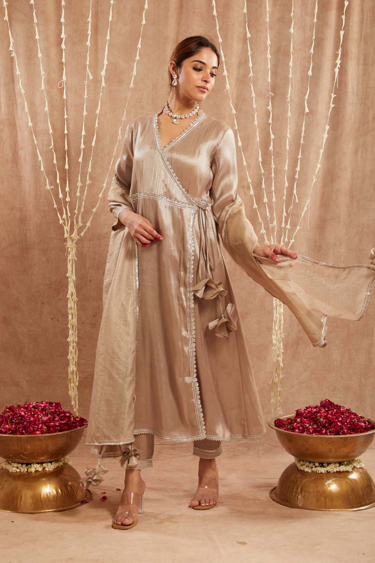 Buy Brown Shimmer Chanderi Dupatta by Nero for women online at ScrollnShops