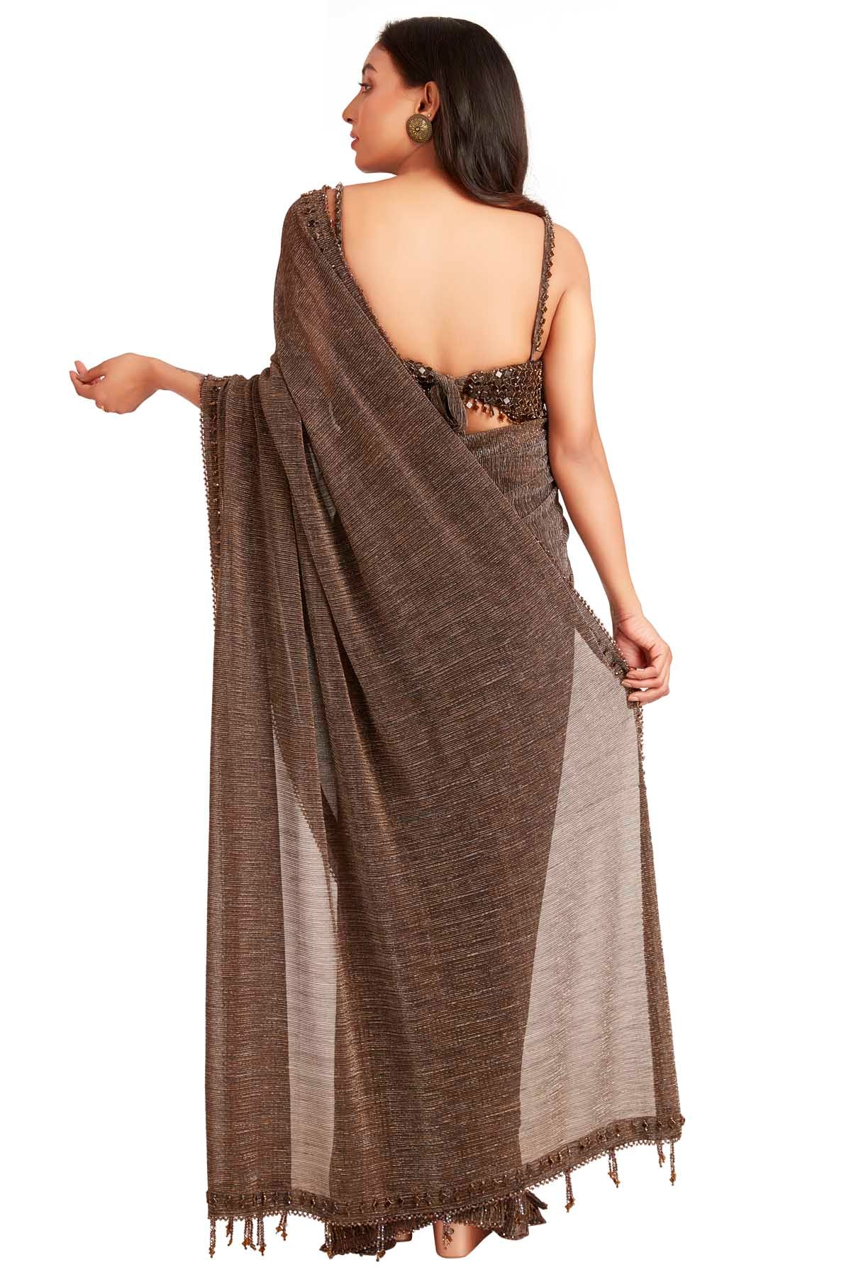 Brown Shimmer Saree & Blouse