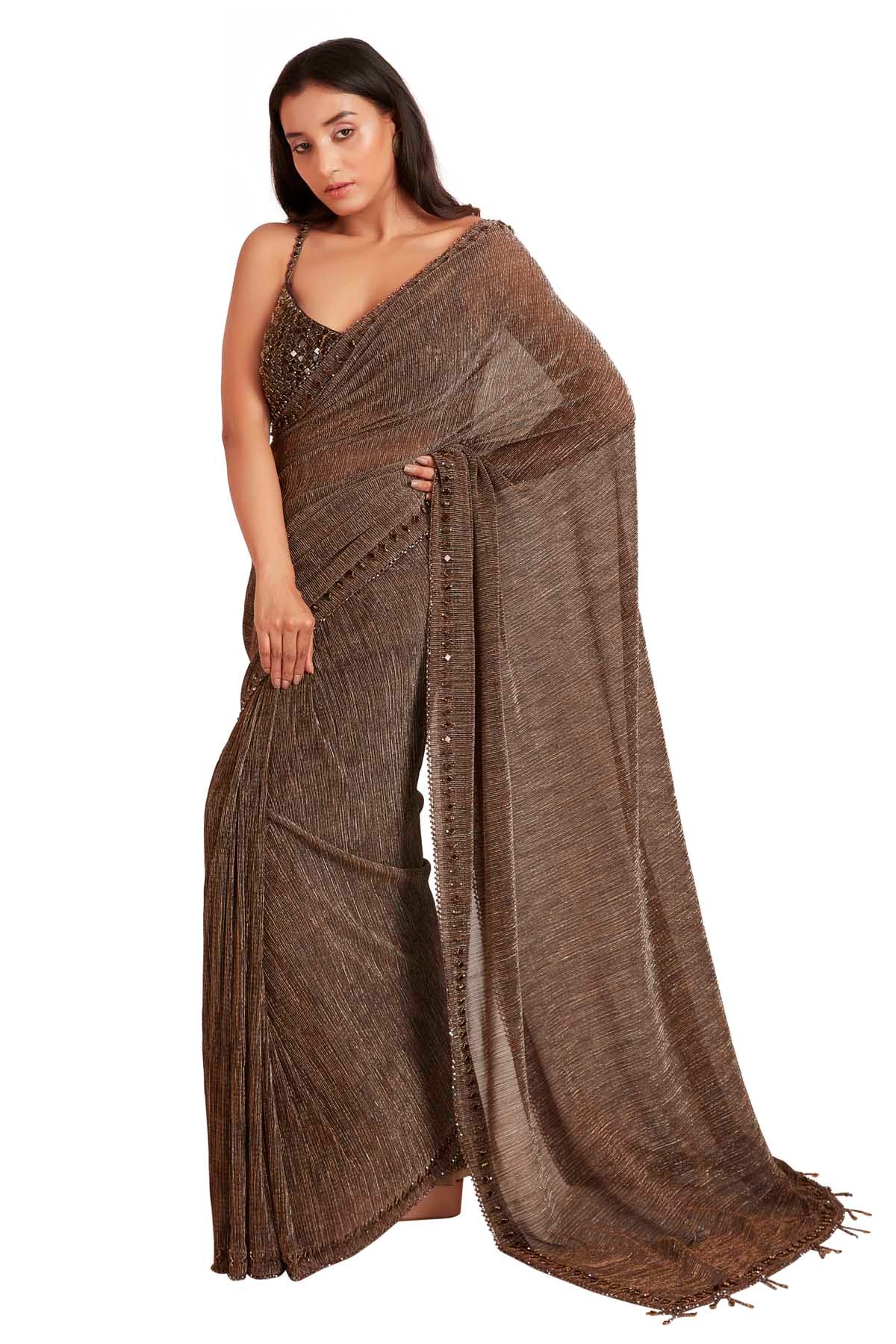 Brown Shimmer Saree & Blouse