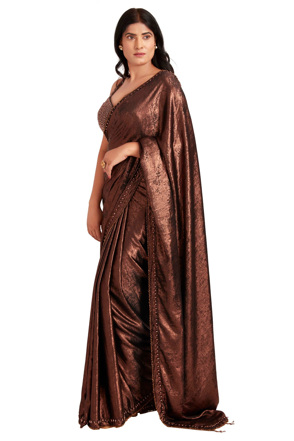 Brown Shine Saree And Blouse