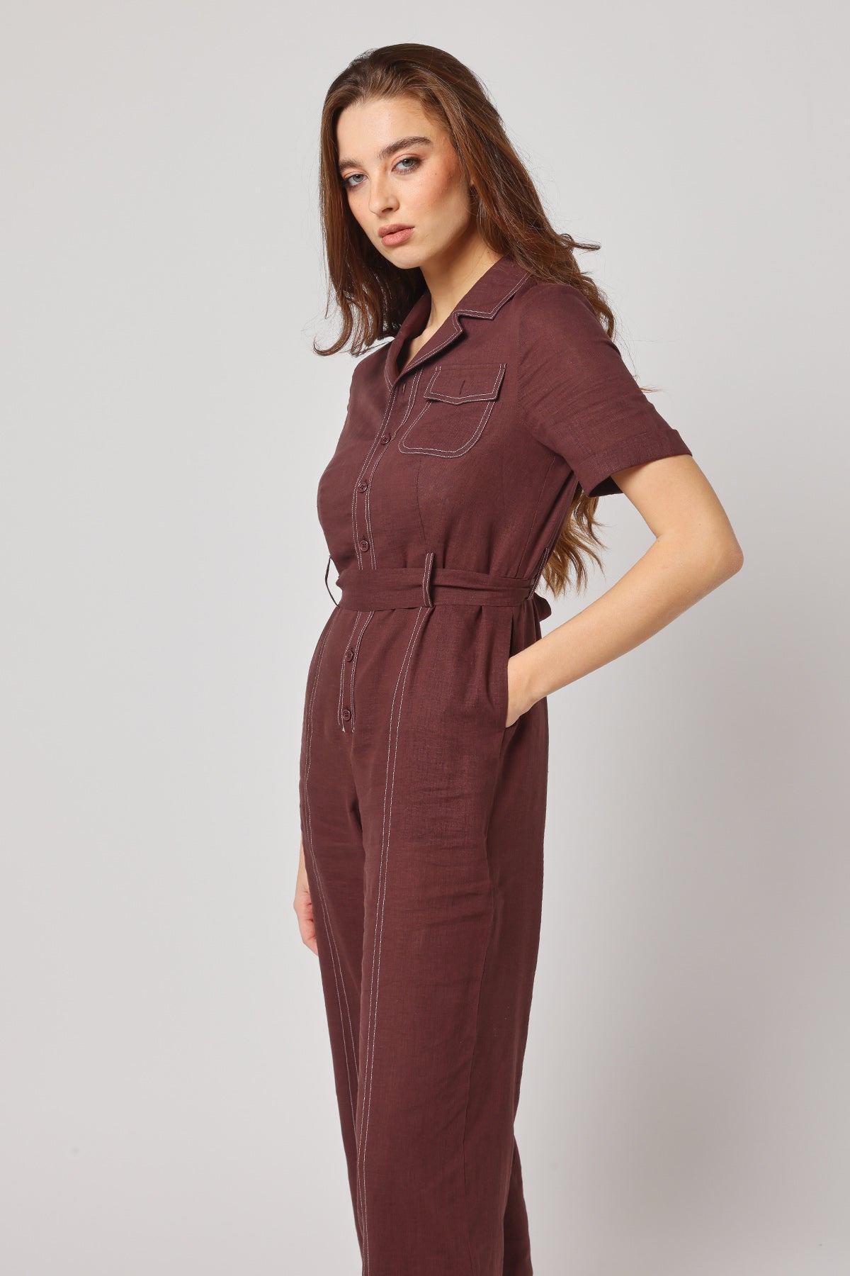 Brown Short Sleeves Co-ord Set