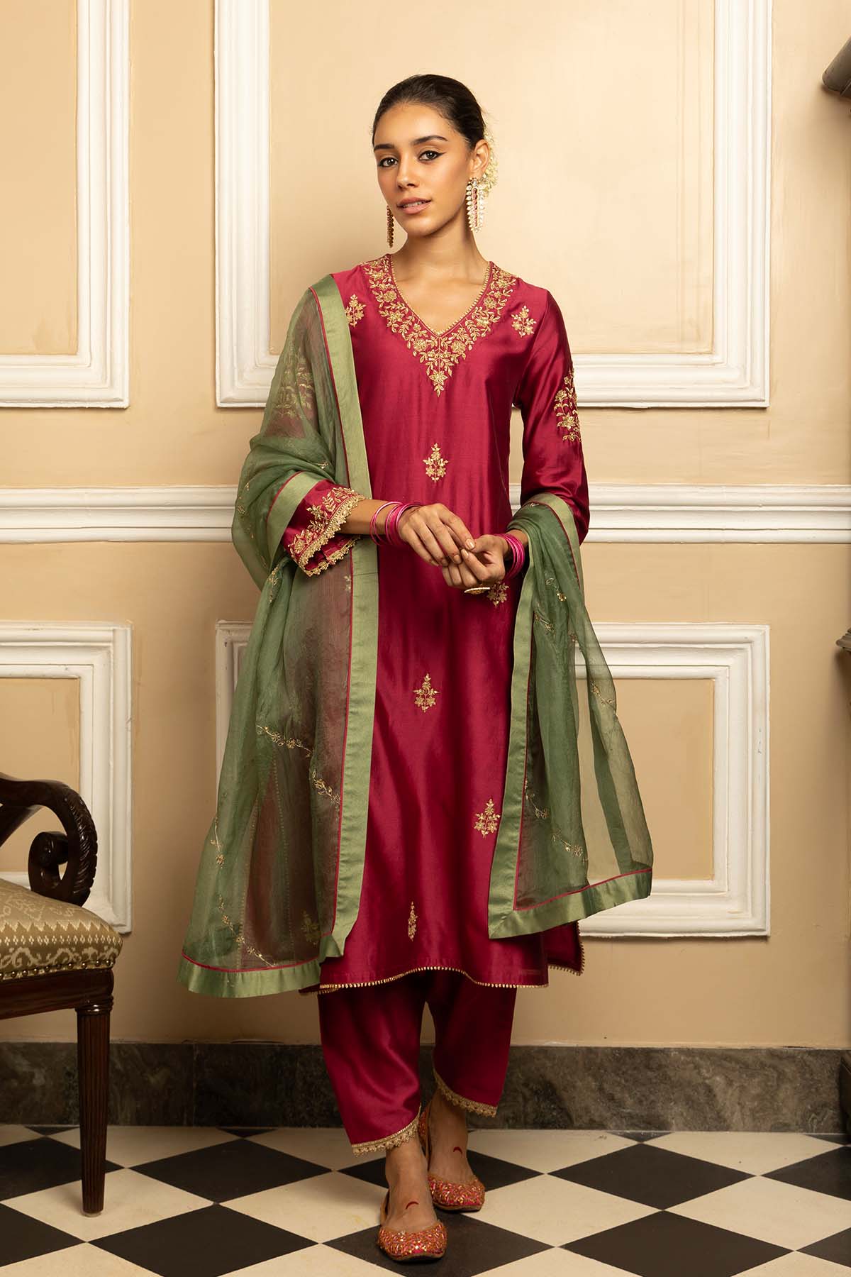 Buy Brown Silk Chanderi Salwar Set by Dohr India for women online at ScrollnShops