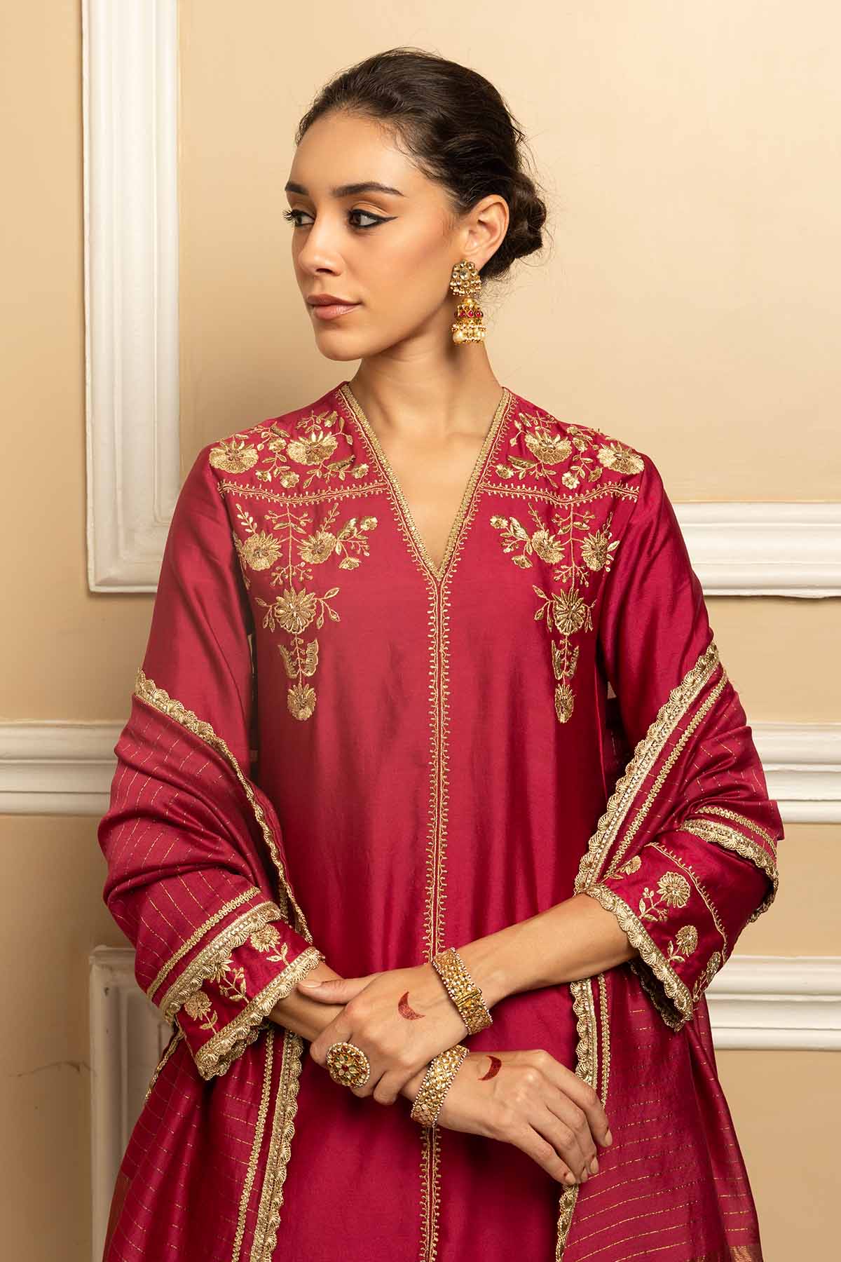 Plum Silk Chanderi Kurta Set