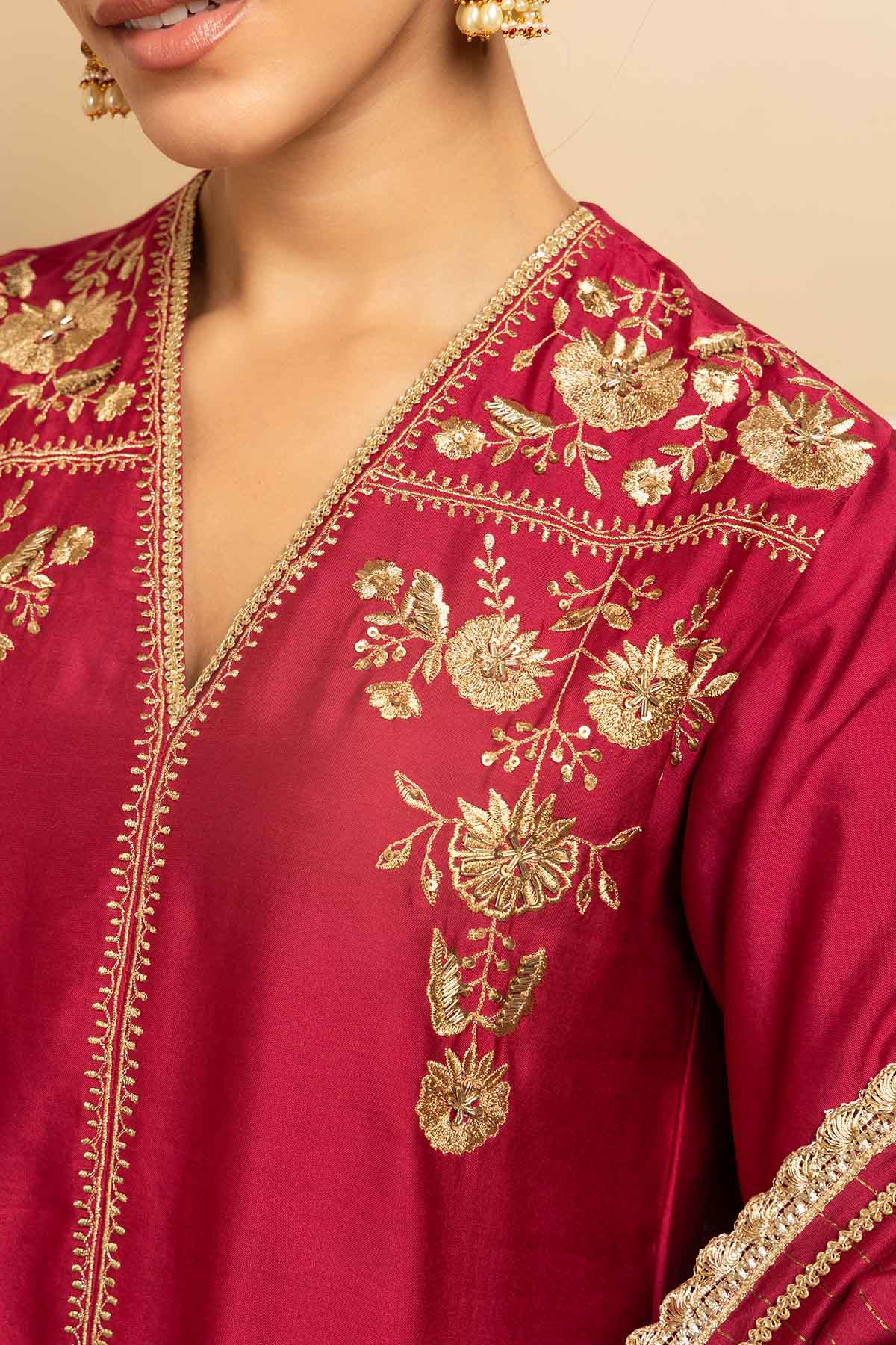 Plum Silk Chanderi Kurta Set
