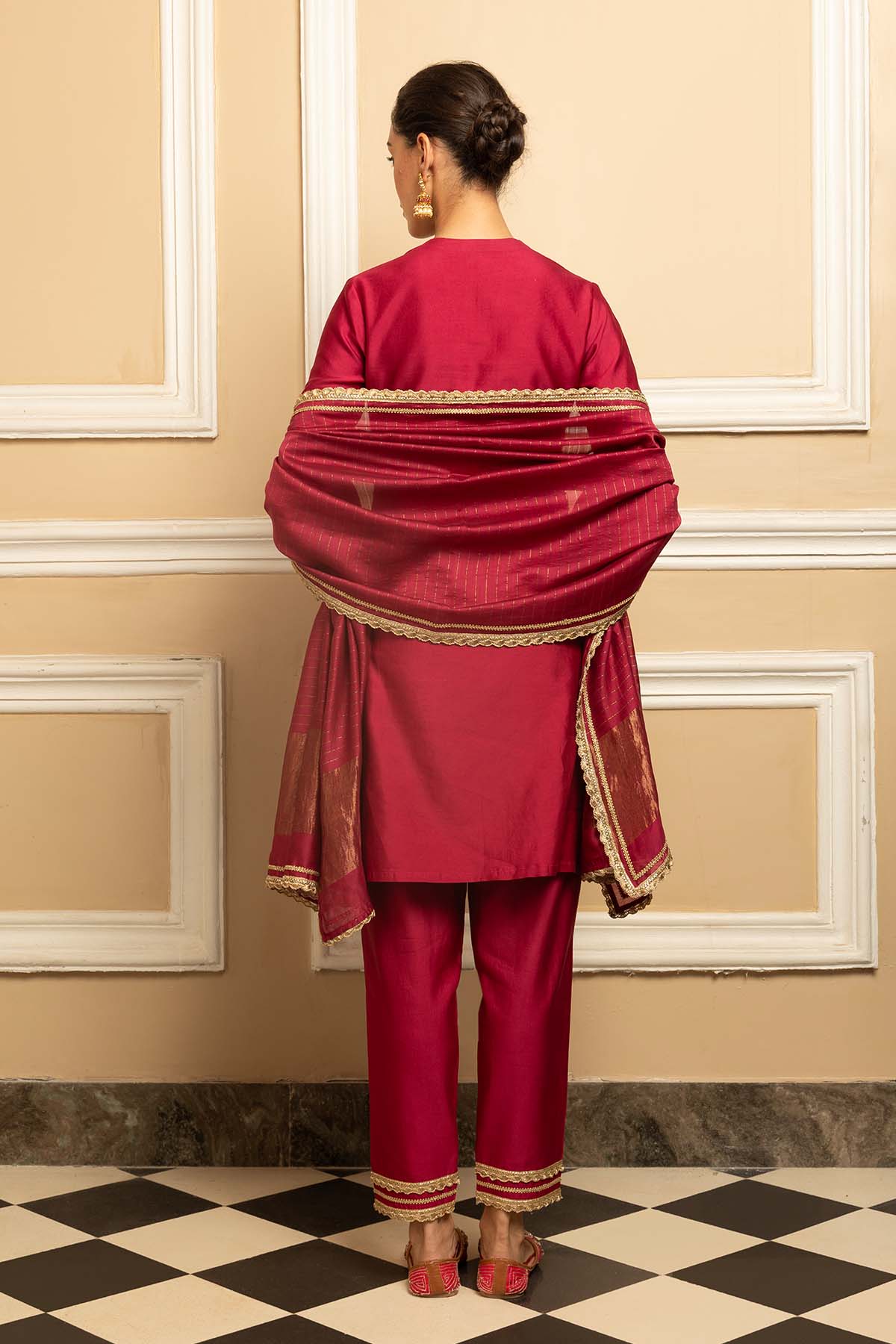 Plum Silk Chanderi Kurta Set