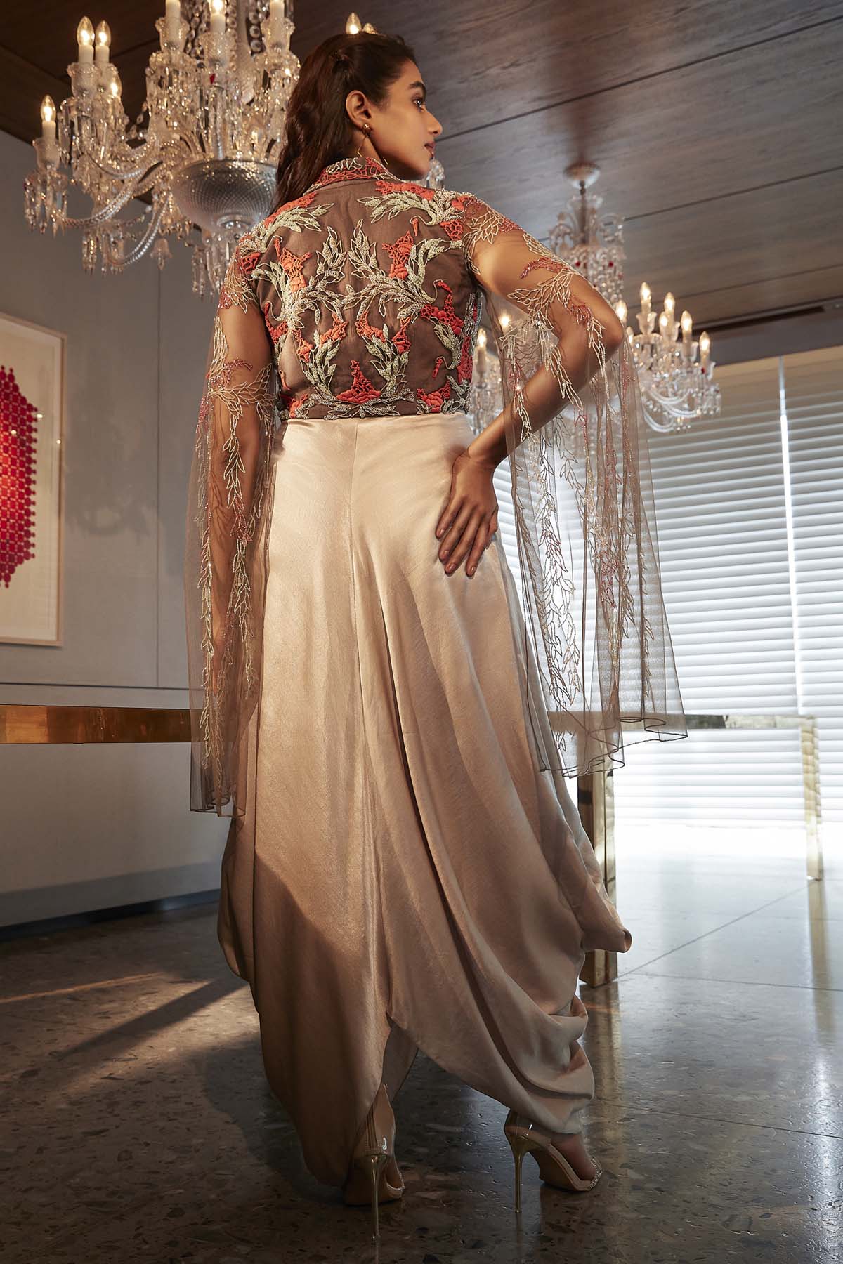 Brown Silk Cowl Dress & Jacket