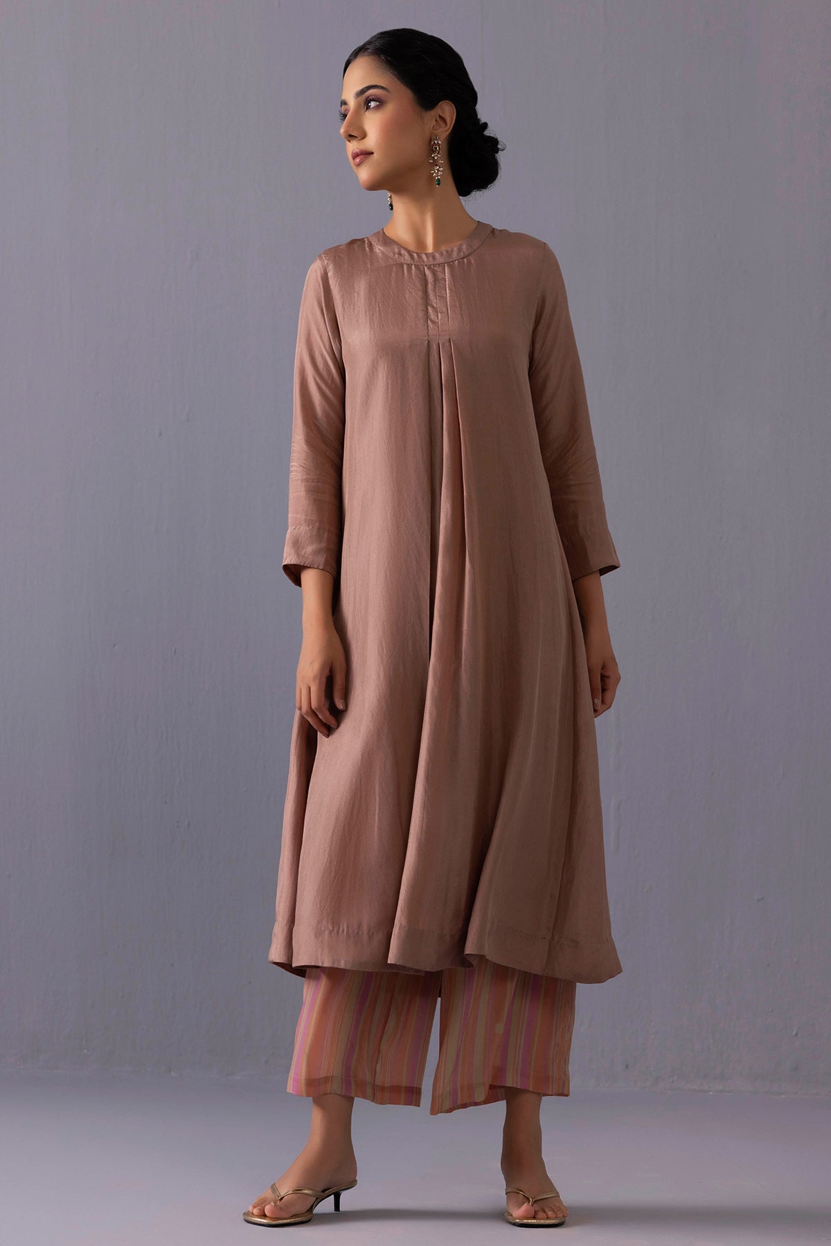 Brown Silk Plain Kurta & Pants
