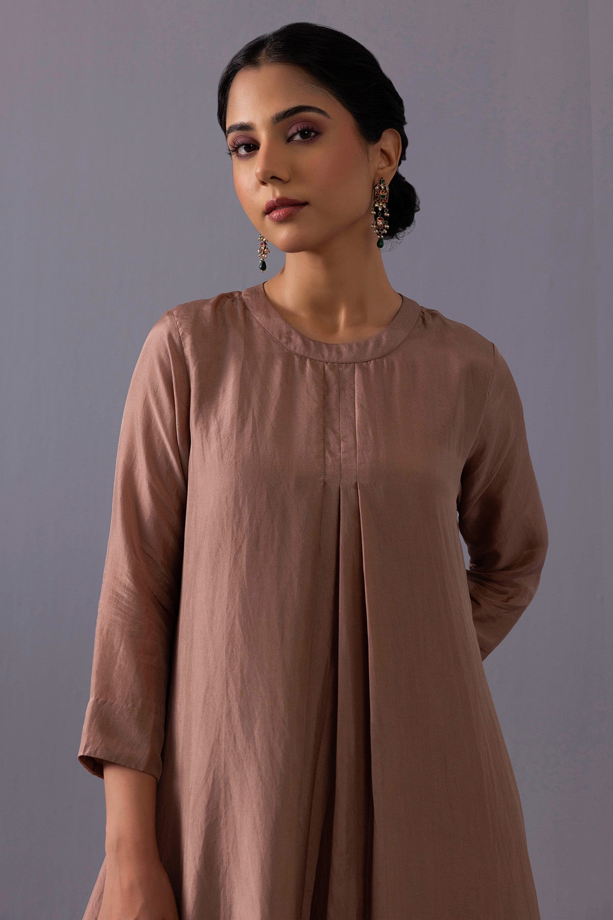 Brown Silk Plain Kurta & Pants