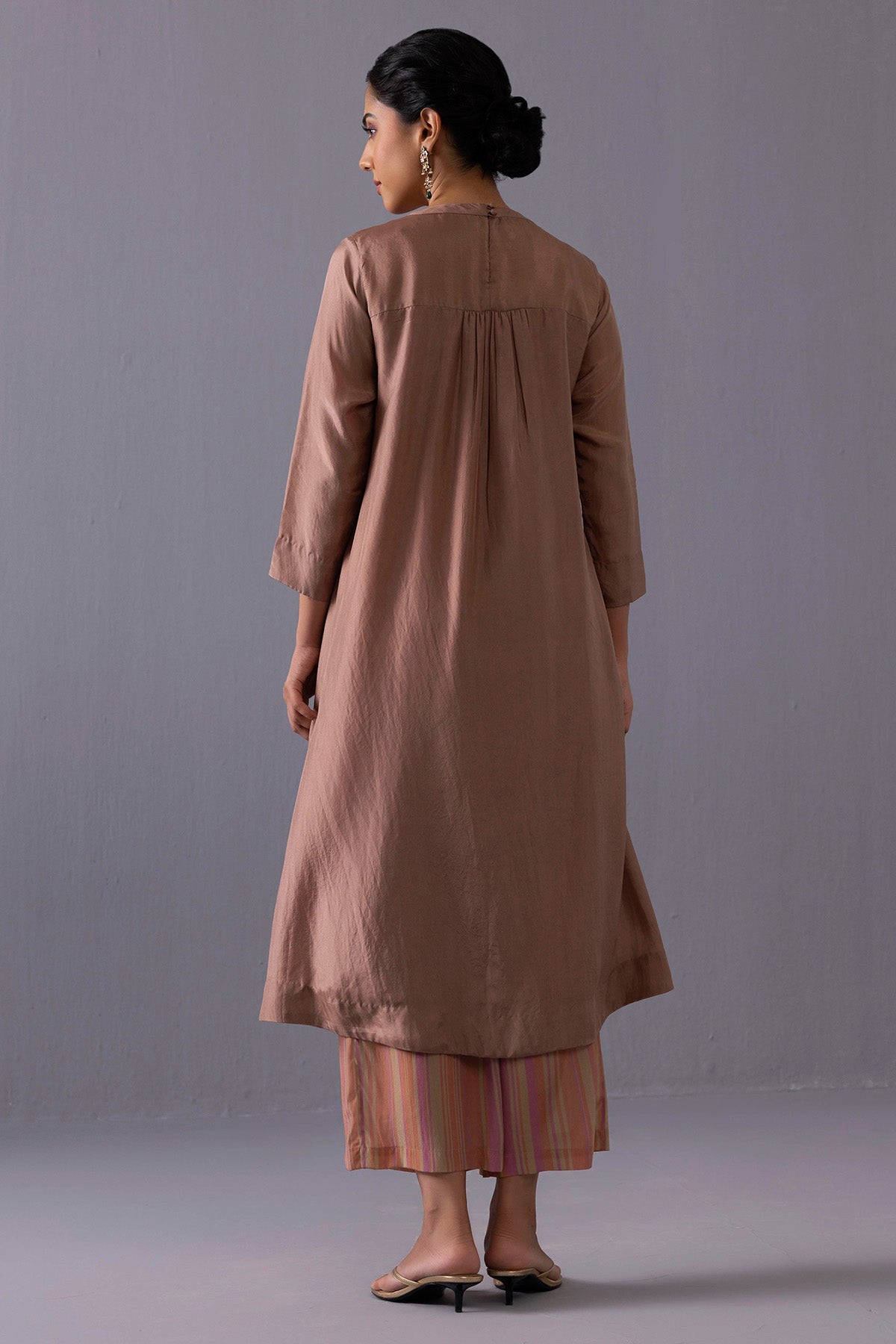 Brown Silk Plain Kurta & Pants