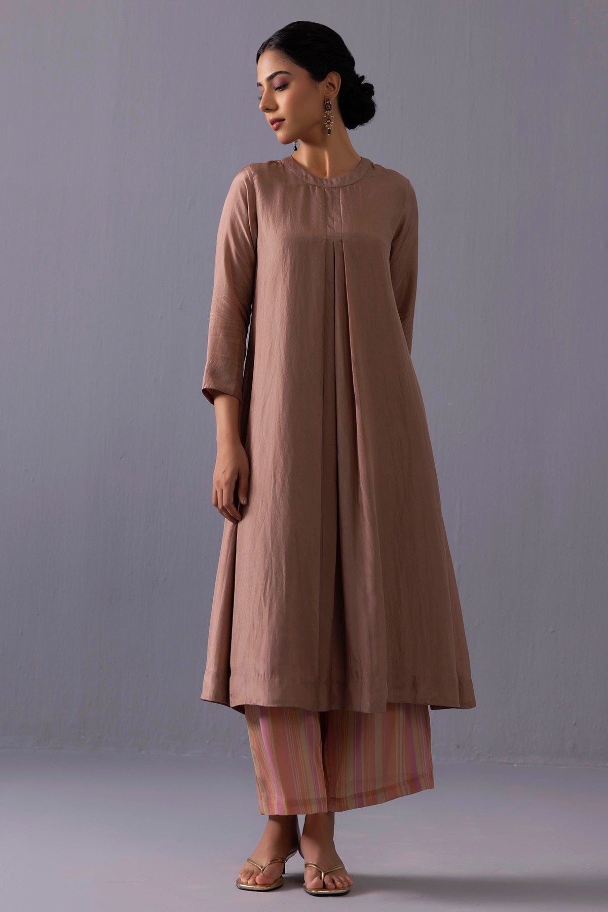 Buy Brown Silk Plain Kurta & Pants for women online available at ScrollnShops