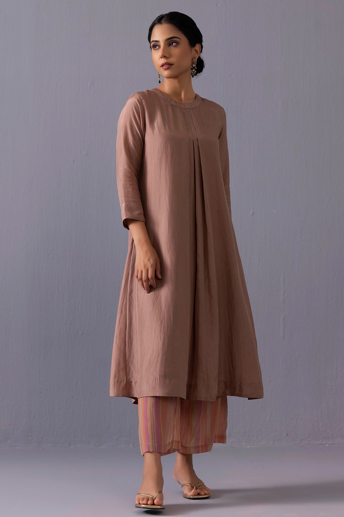 Brown Silk Plain Kurta & Pants