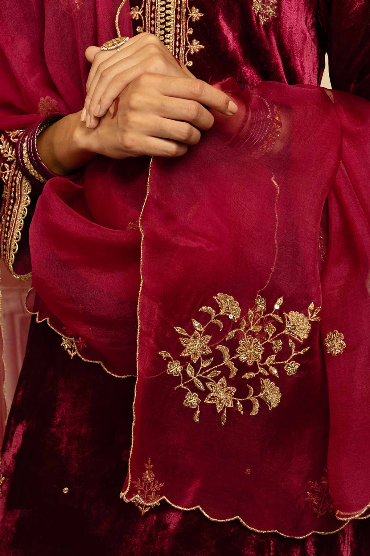 Plum Zari High-Low Kurta Set