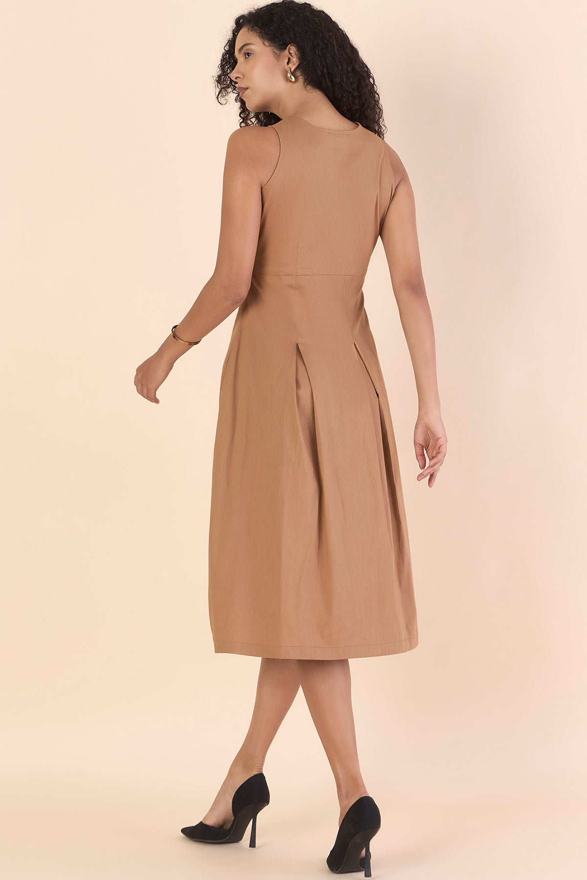 Brown Sleeveless Cotton Dress