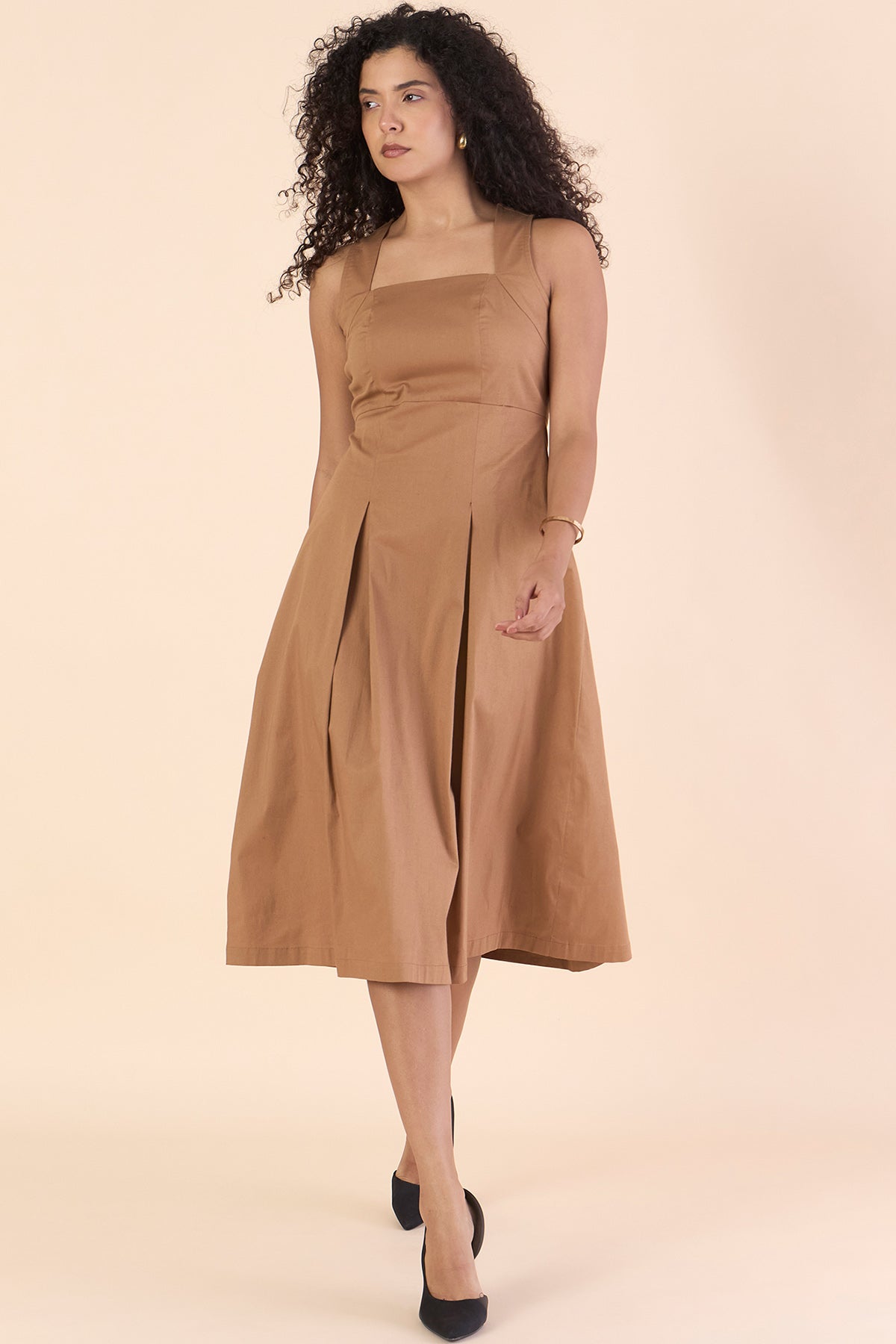 Brown Sleeveless Cotton Dress