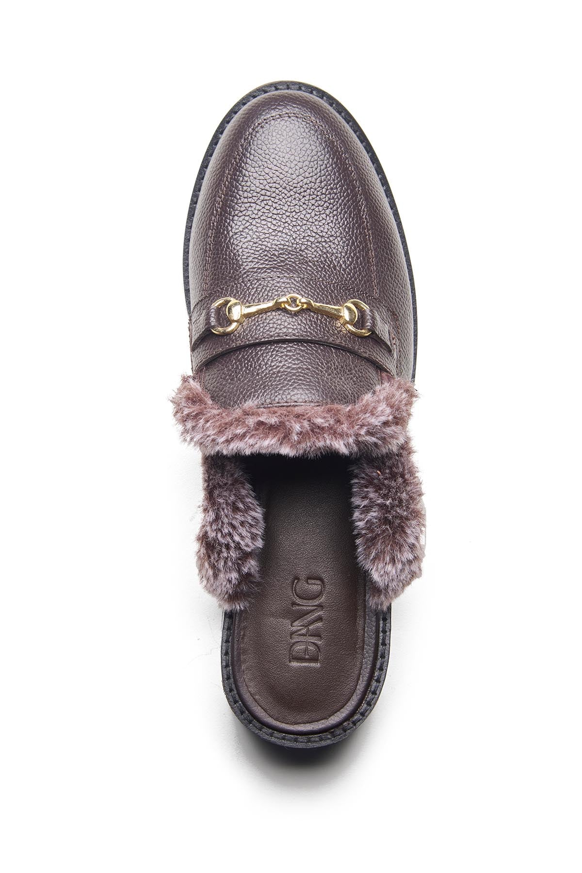 Brown Smooth Leather Fur Mules