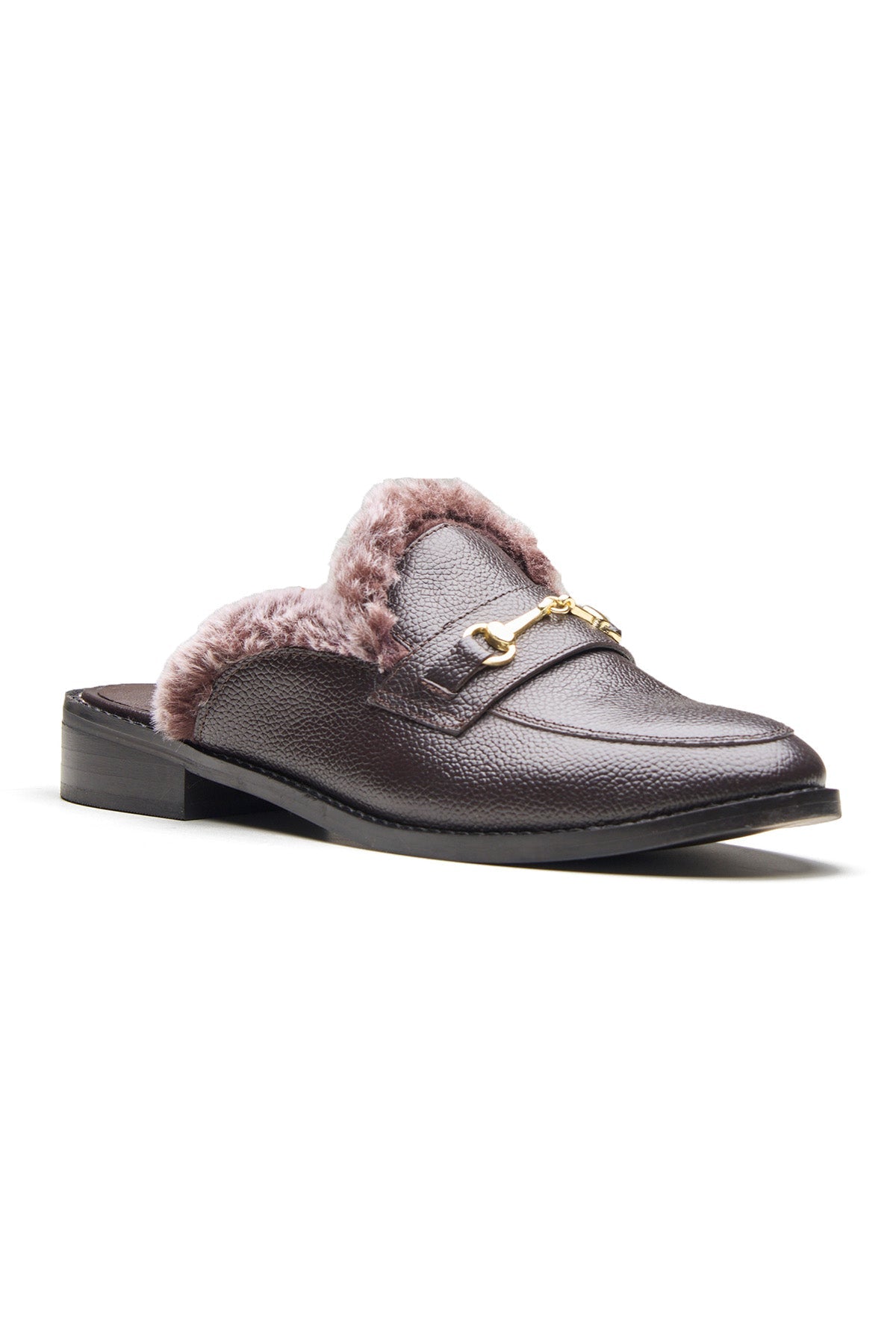 Buy Brown Smooth Leather Fur Mules by Dang Shoes for women online at ScrollnShops