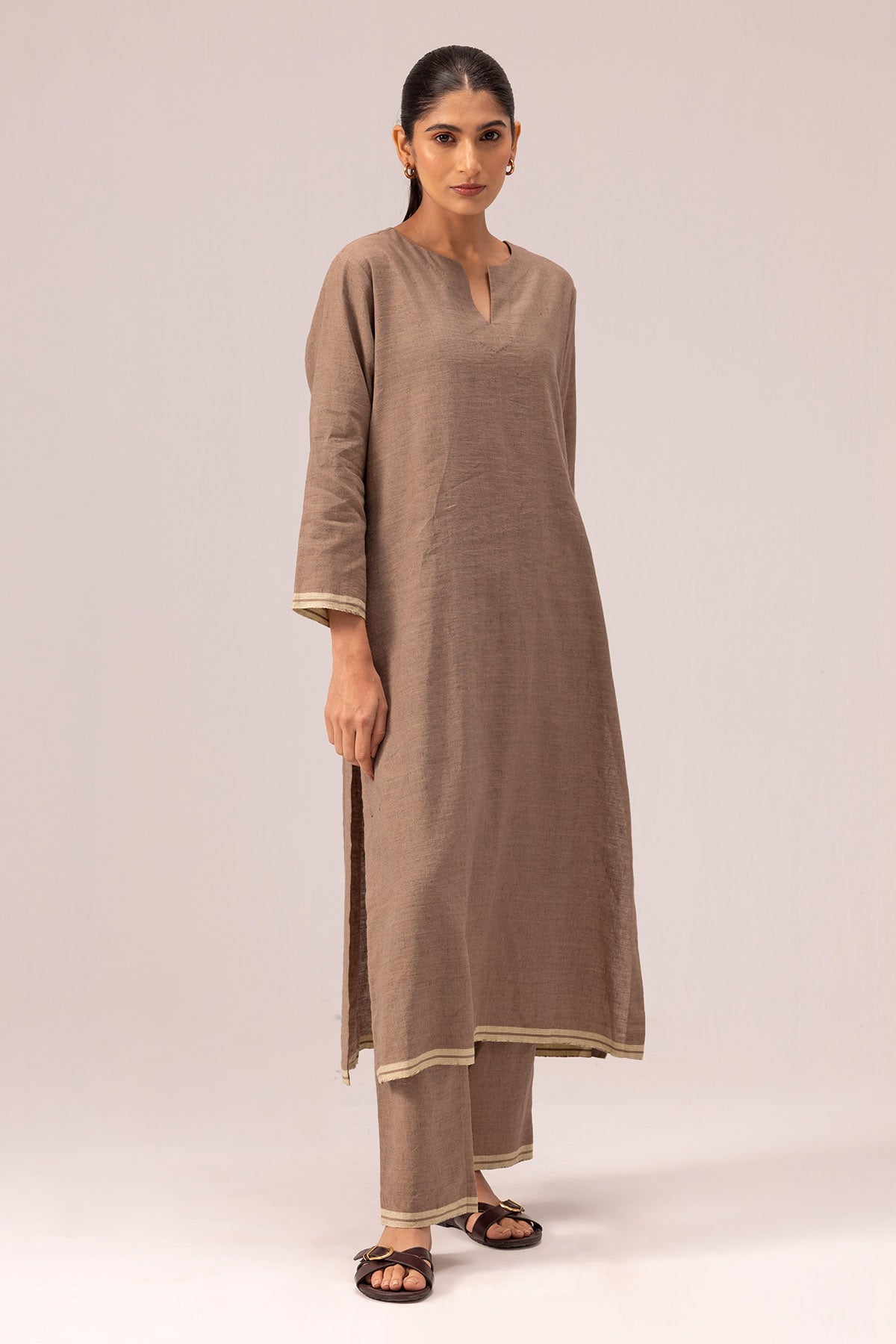 Buy Brown Soft Linen Kurta & Pants By Label Shreya Sharma For Women Online at ScrollnShops