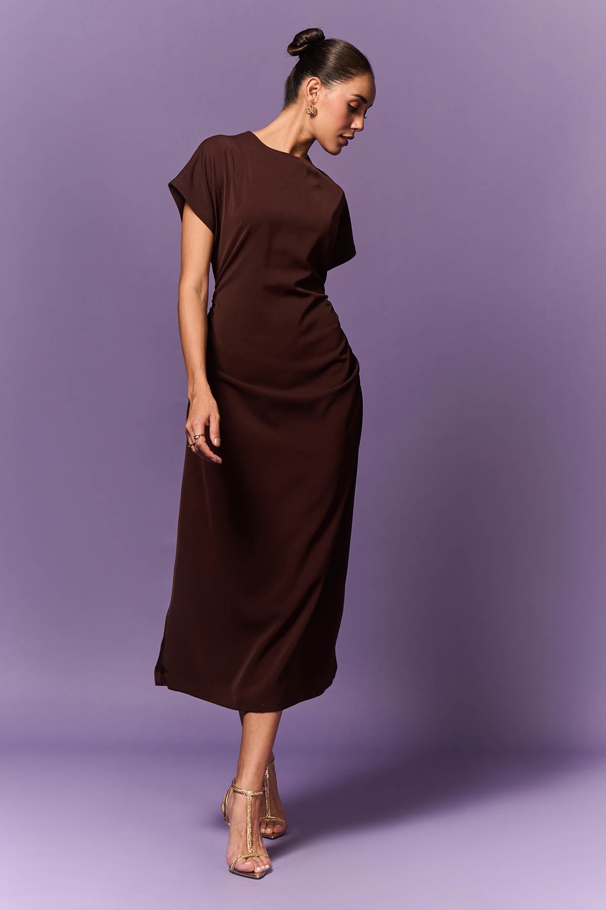 Buy Brown Straight Fit Maxi Dress by Emblaze for women online at ScrollnShops