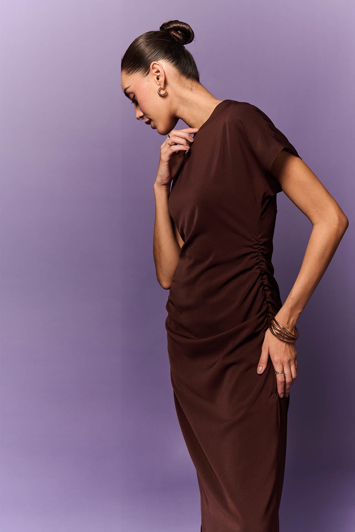 Buy Brown Straight Fit Maxi Dress by Emblaze at ScrollnShops Buy Brown Straight Fit Maxi Dress by Emblaze at ScrollnShops