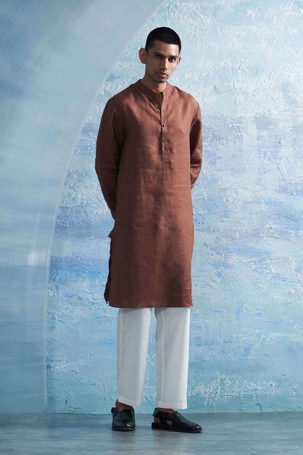 Buy Brown Straight Kurta & Pants by Charkhee for men online at ScrollnShops