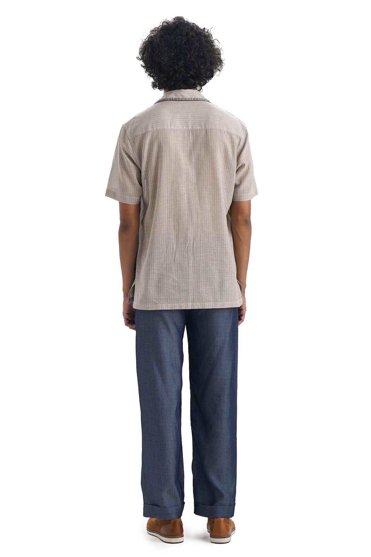 Brown Stripe Applique Work Shirt