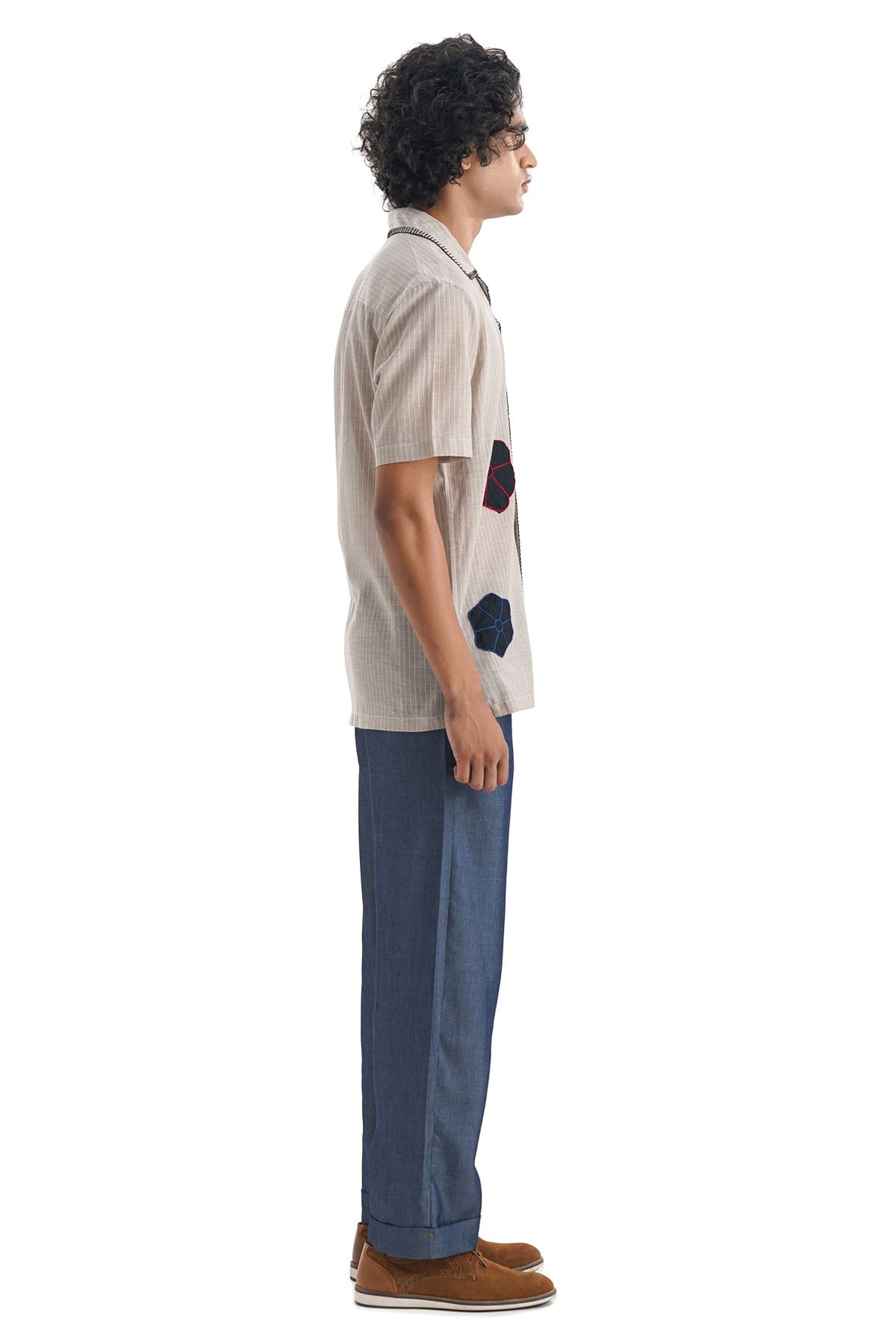 Brown Stripe Applique Work Shirt