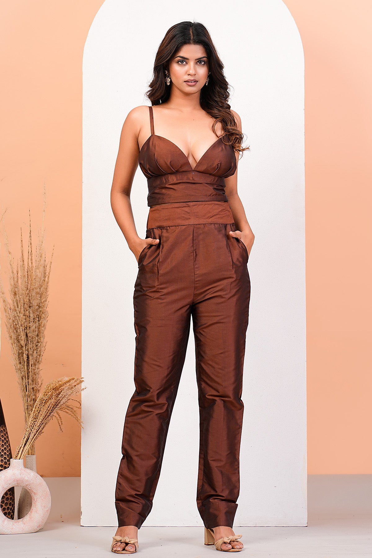 Buy Brown Sweetheart Neck Co-ord Set by Namita Sharma for Women online at ScrollnShops