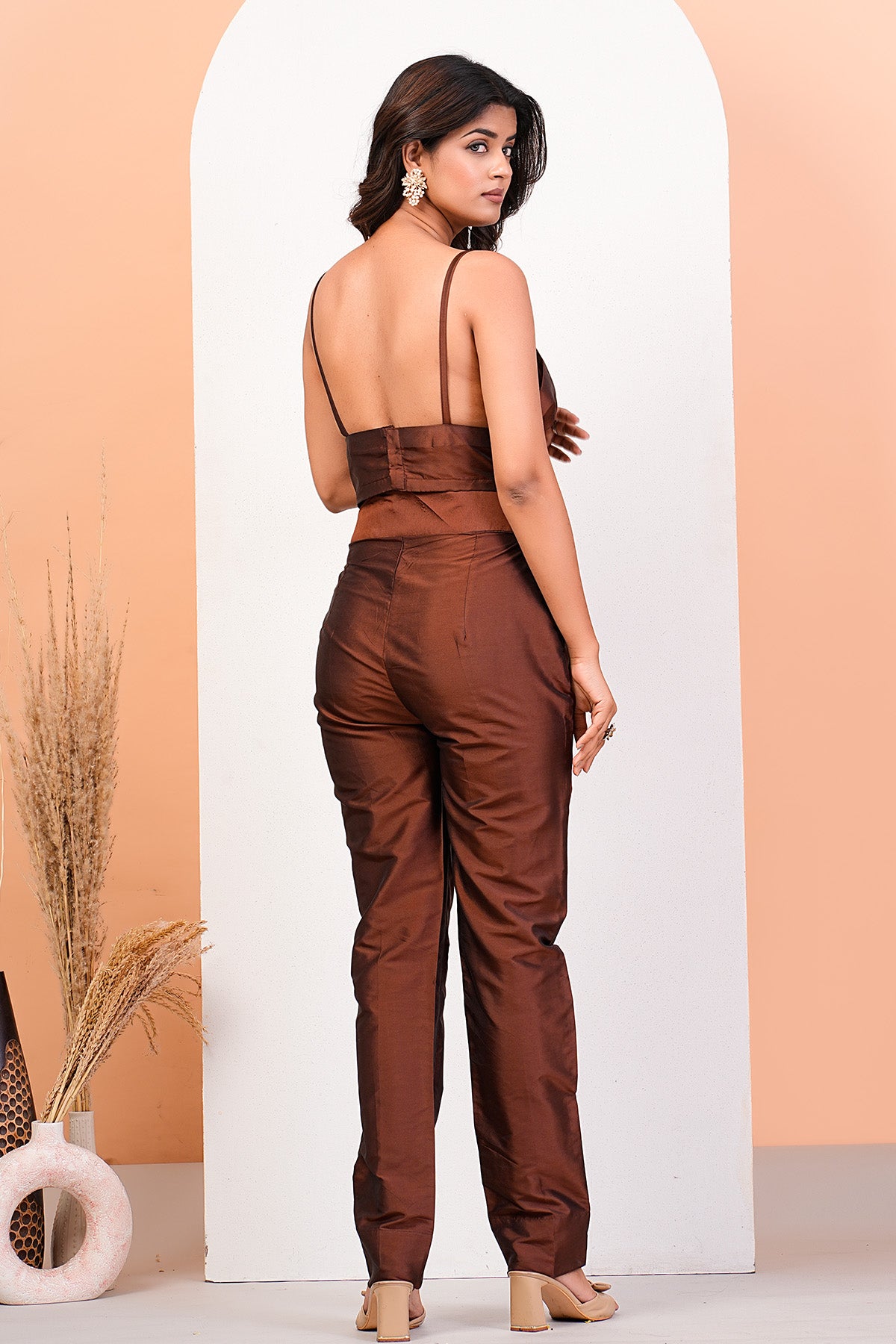 Brown Sweetheart Neck Co-ord Set