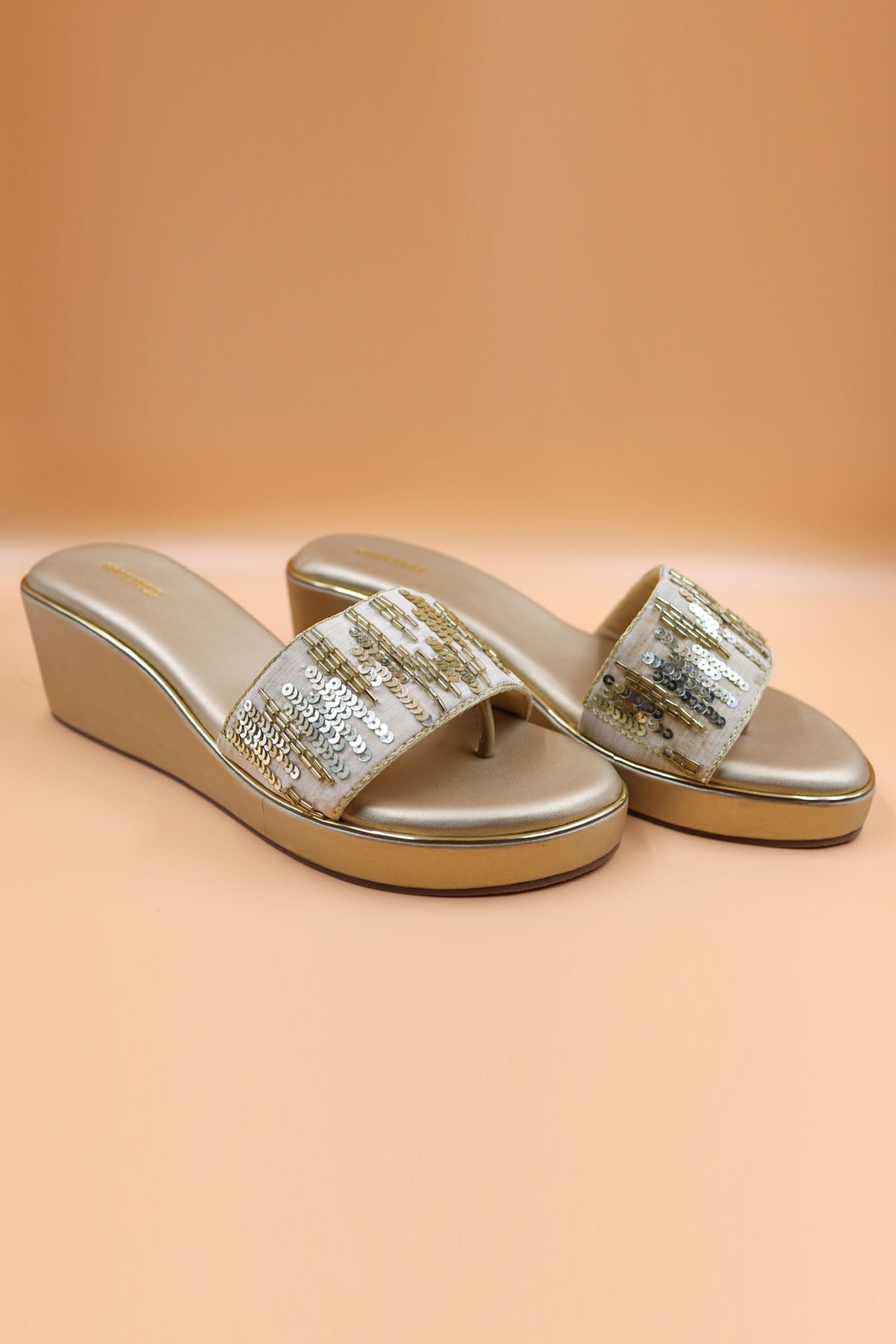 Foot Fuel Brown Thread Embroidered Wedges for accessories online at ScrollnShops