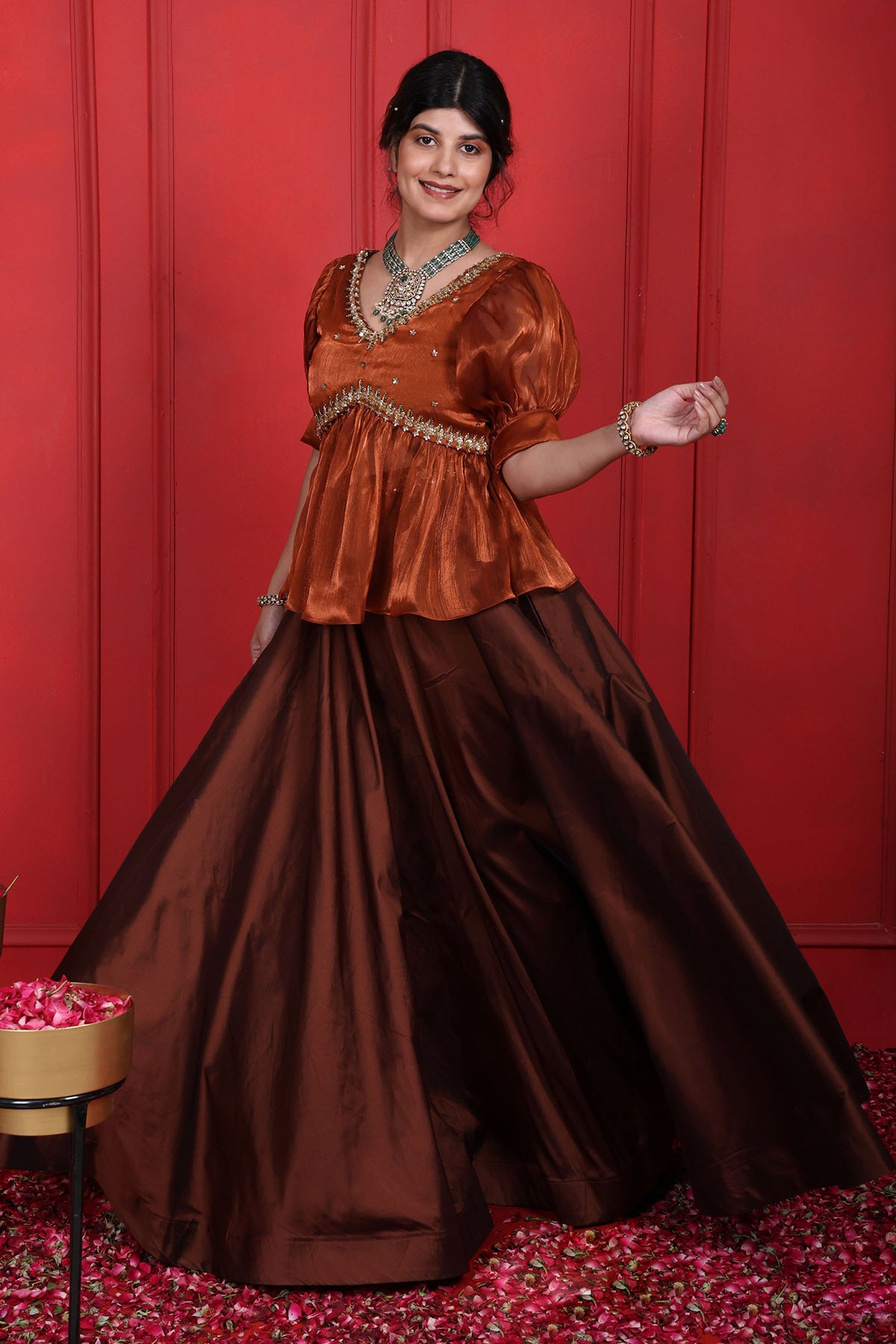 Brown Thread Top & Lehenga Set