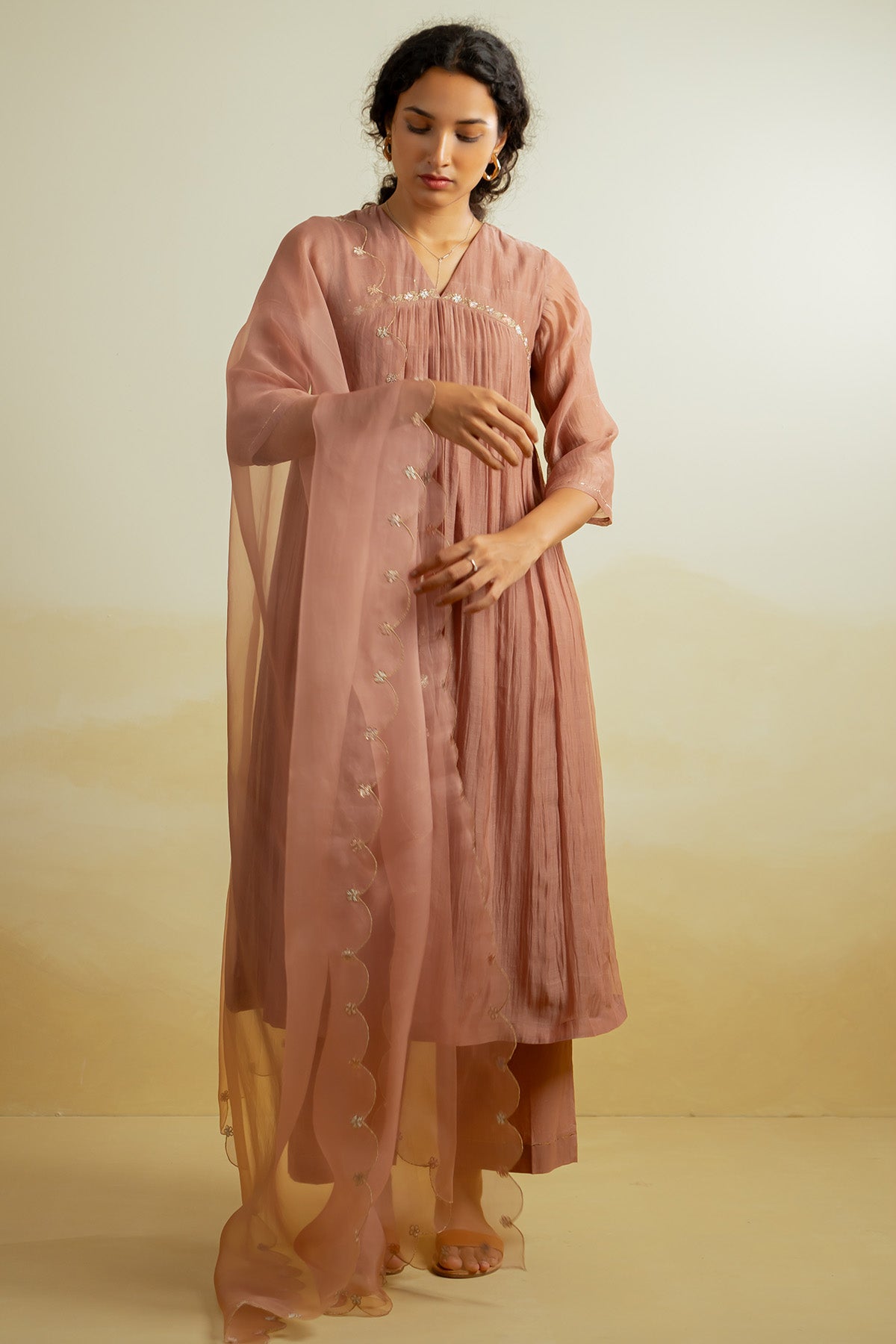 Buy Brown Thread Work Kurta Set by Silpaa for women online at ScrollnShops