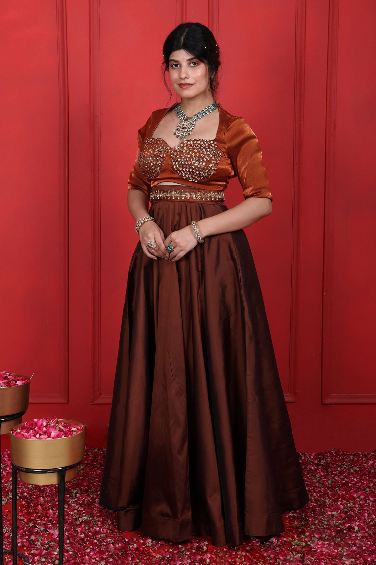 Buy Brown Thread Work Lehenga Set by Namita Sharma for women online at ScrollnShops