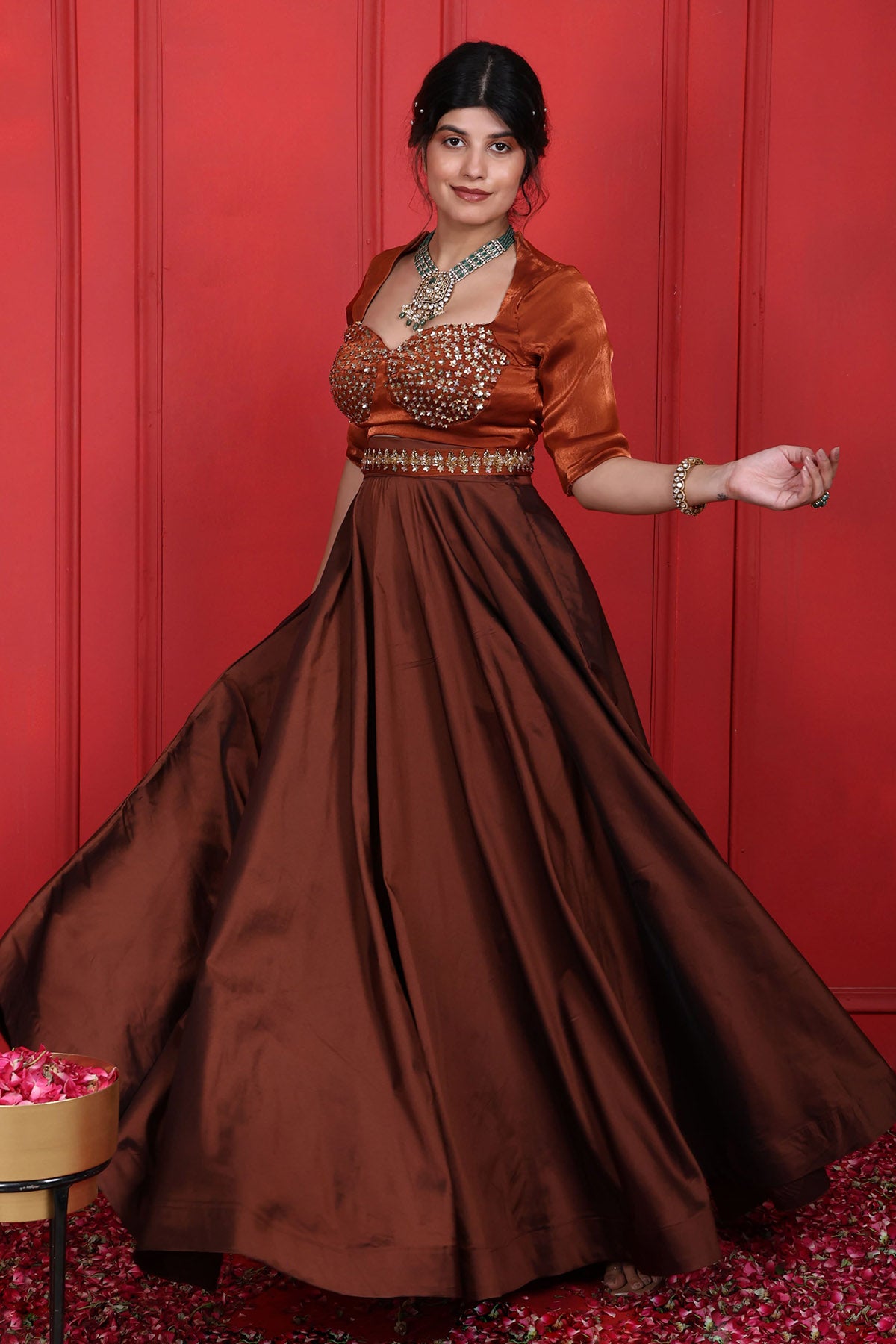Brown Thread Work Lehenga Set