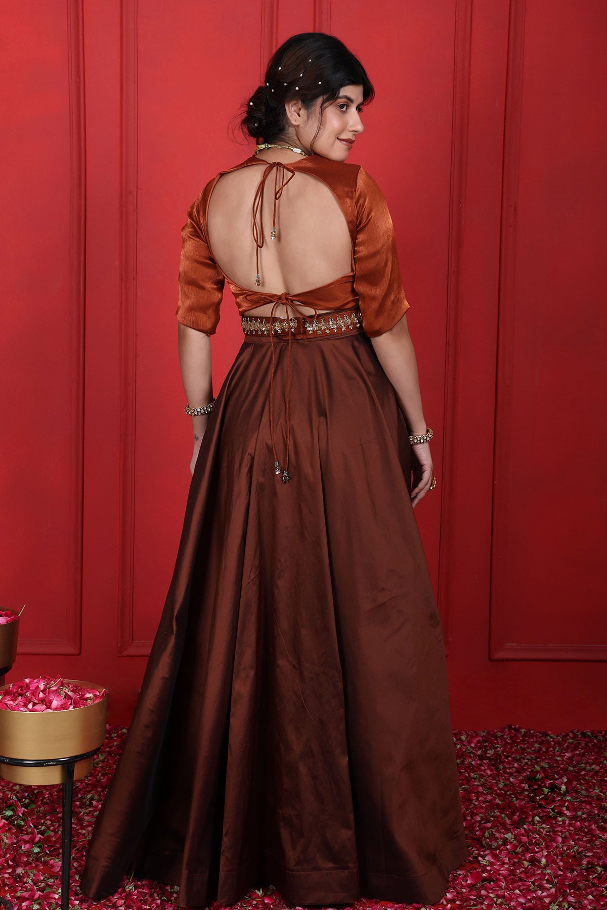 Brown Thread Work Lehenga Set