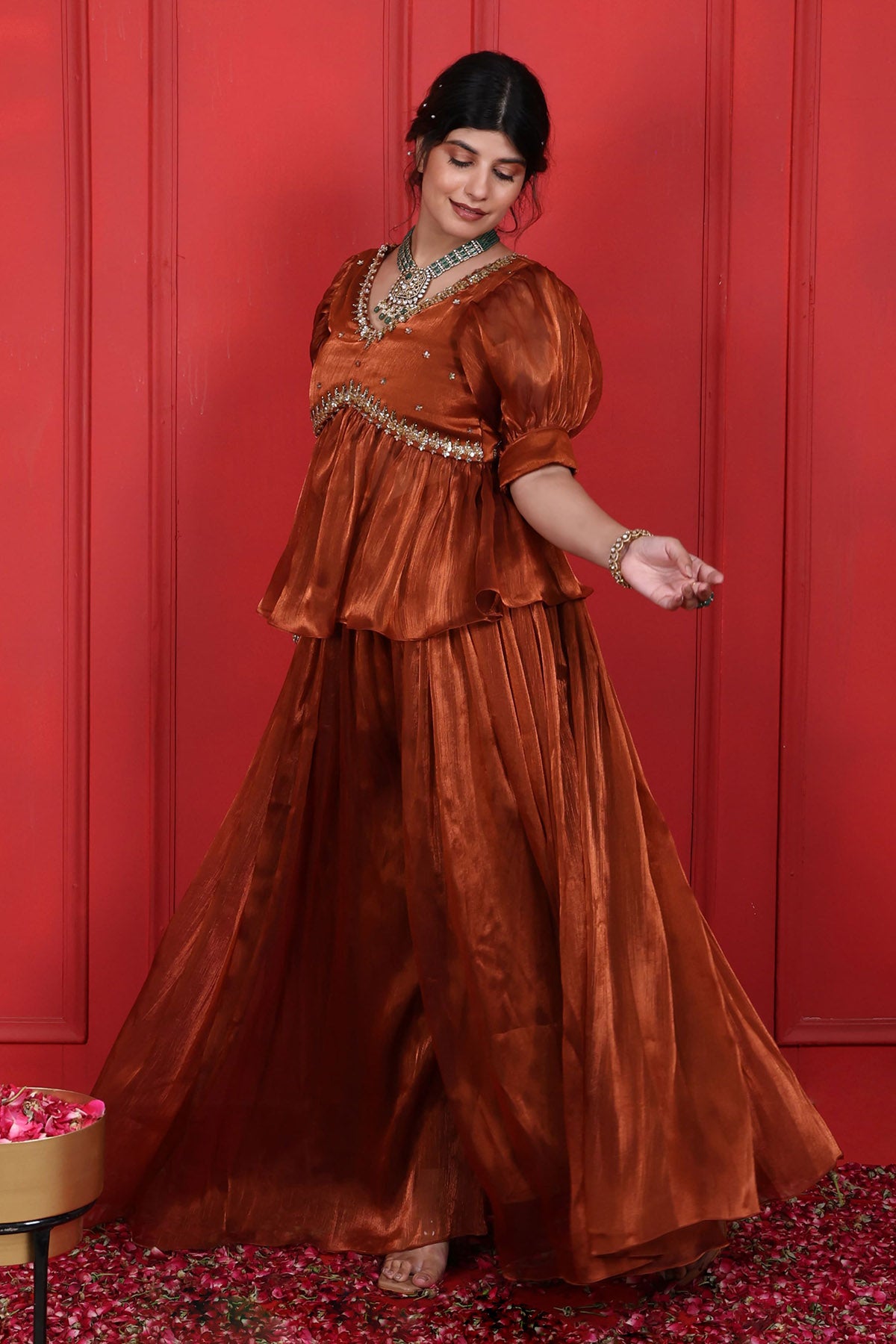 Brown Thread Work Top & Pants