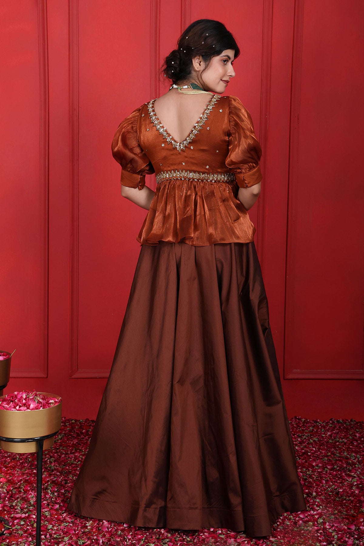 Brown Thread Work Top & Pants