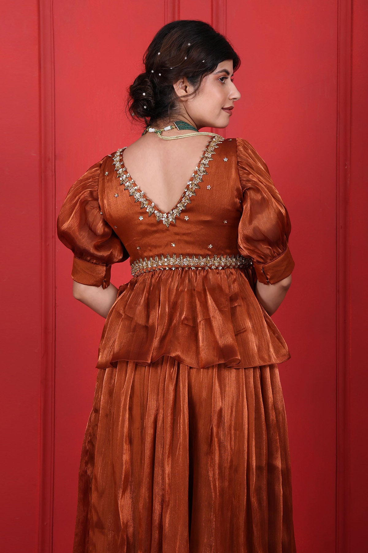 Brown Thread Work Top & Pants