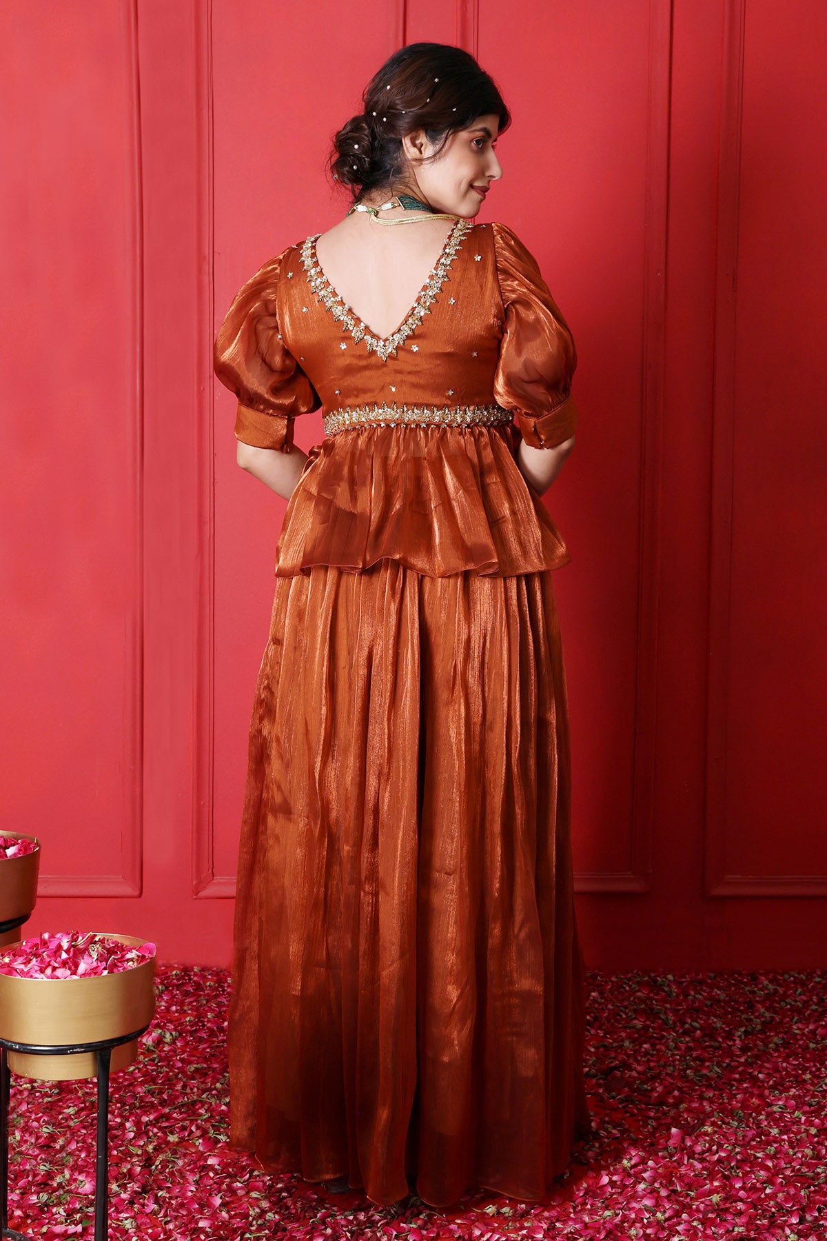 Brown Thread Work Top & Pants